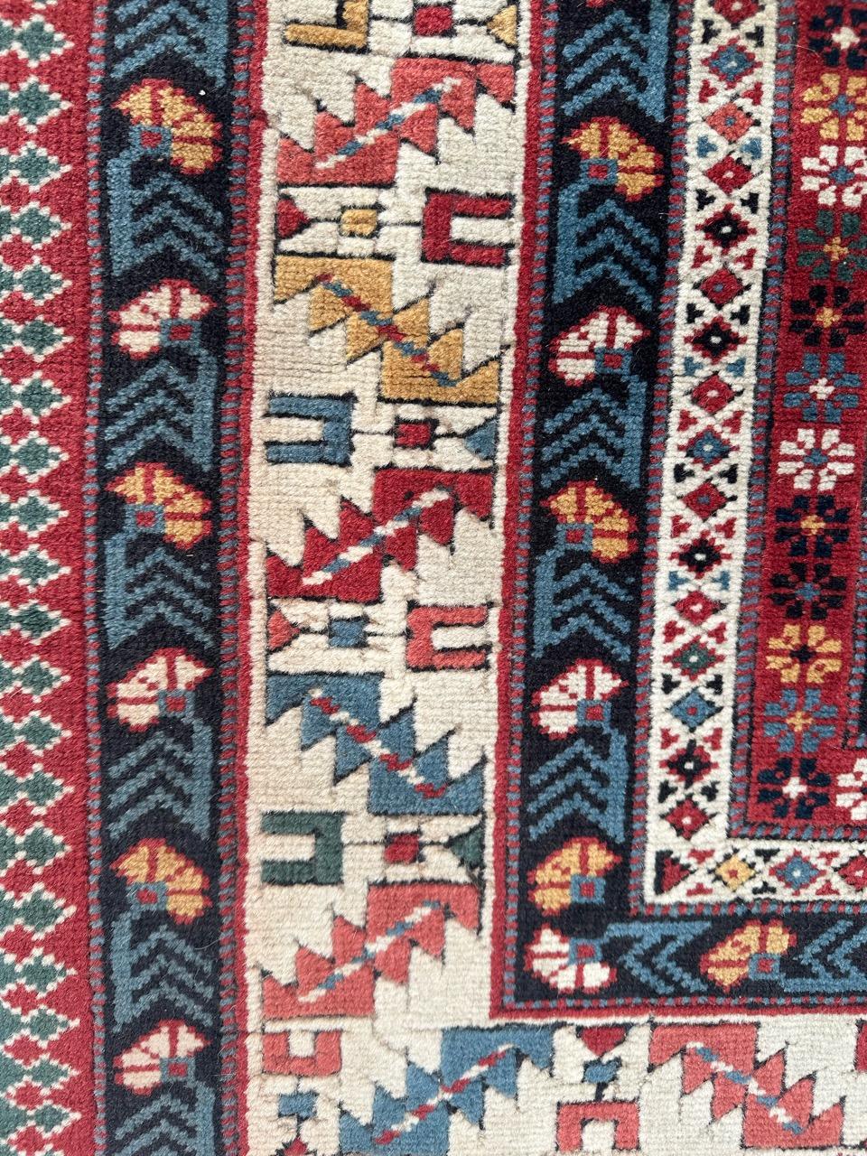 Wool Bobyrug’s wonderful vintage Turkish shirvan design rug For Sale