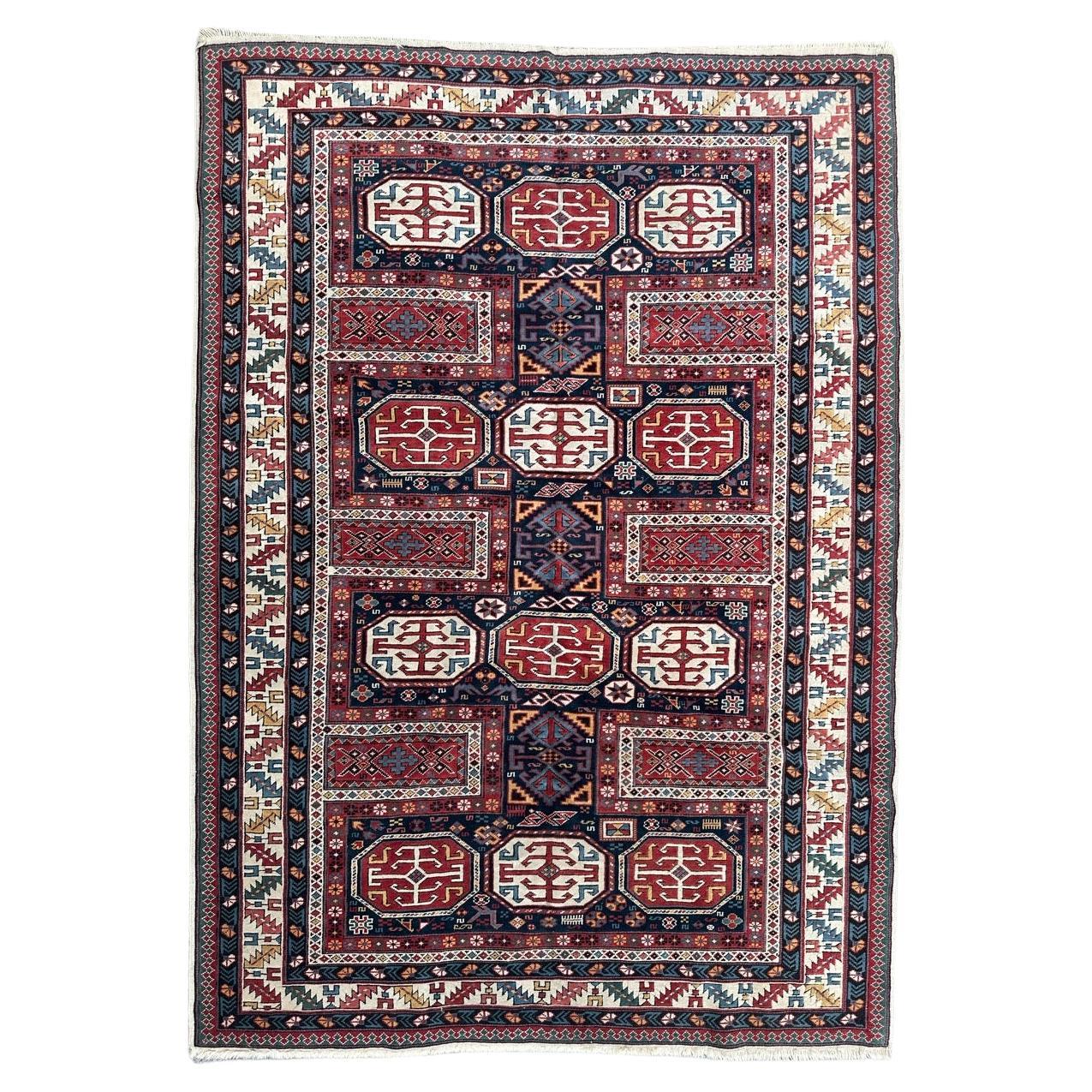 Bobyrug’s wonderful vintage Turkish shirvan design rug For Sale