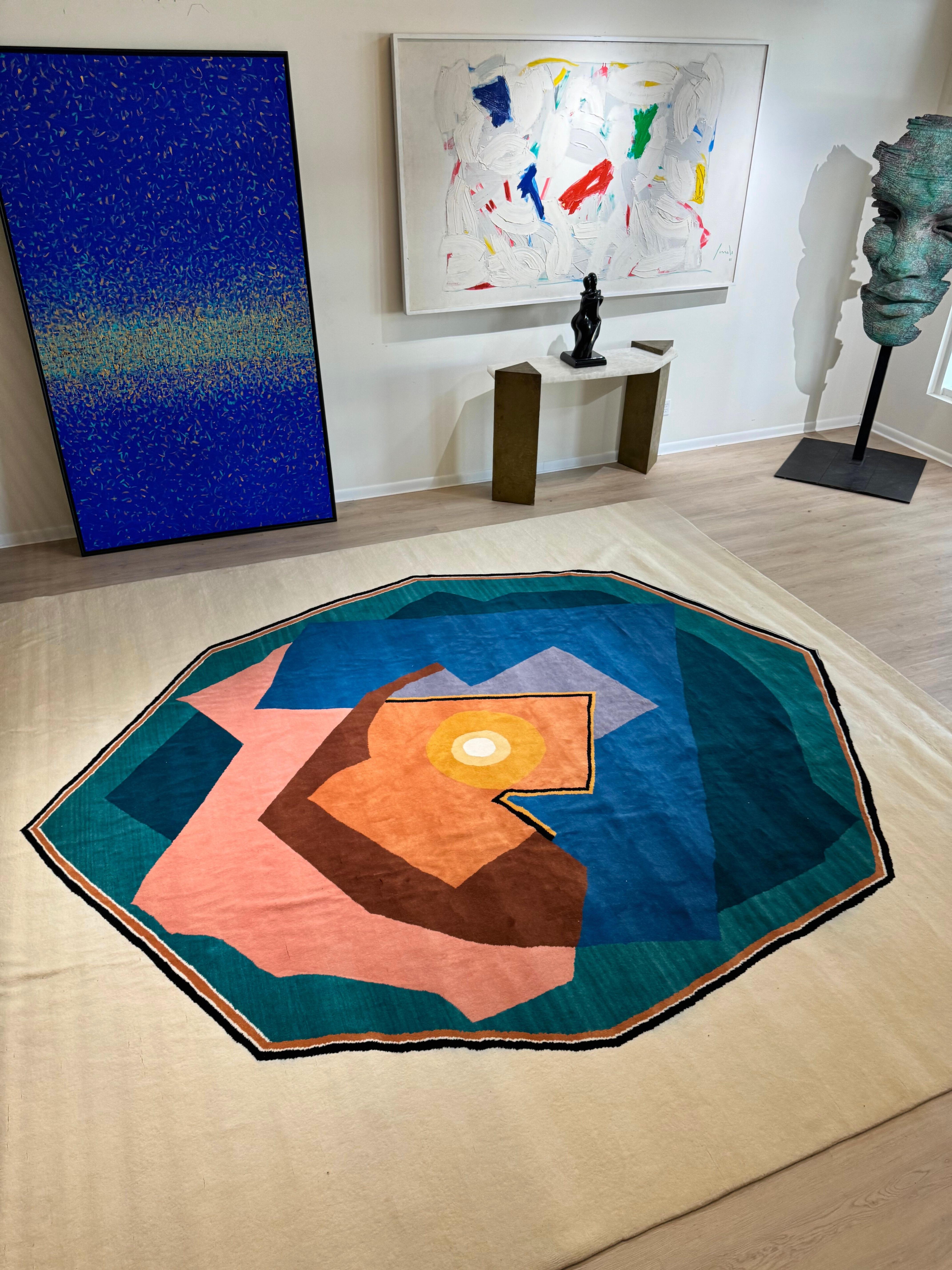 - Rug after Albert Gleizes (France, 1881-1953)
- Octogonal composition, 1924
- Gouache; 21 x 16.5 cm
- Measures: 400 x 400 cm; 157.5 x 157.5 in
- Signed and dated on the right: Albert Gleizes 24
- References: Albert Gleizes Catalogue Raisonné,