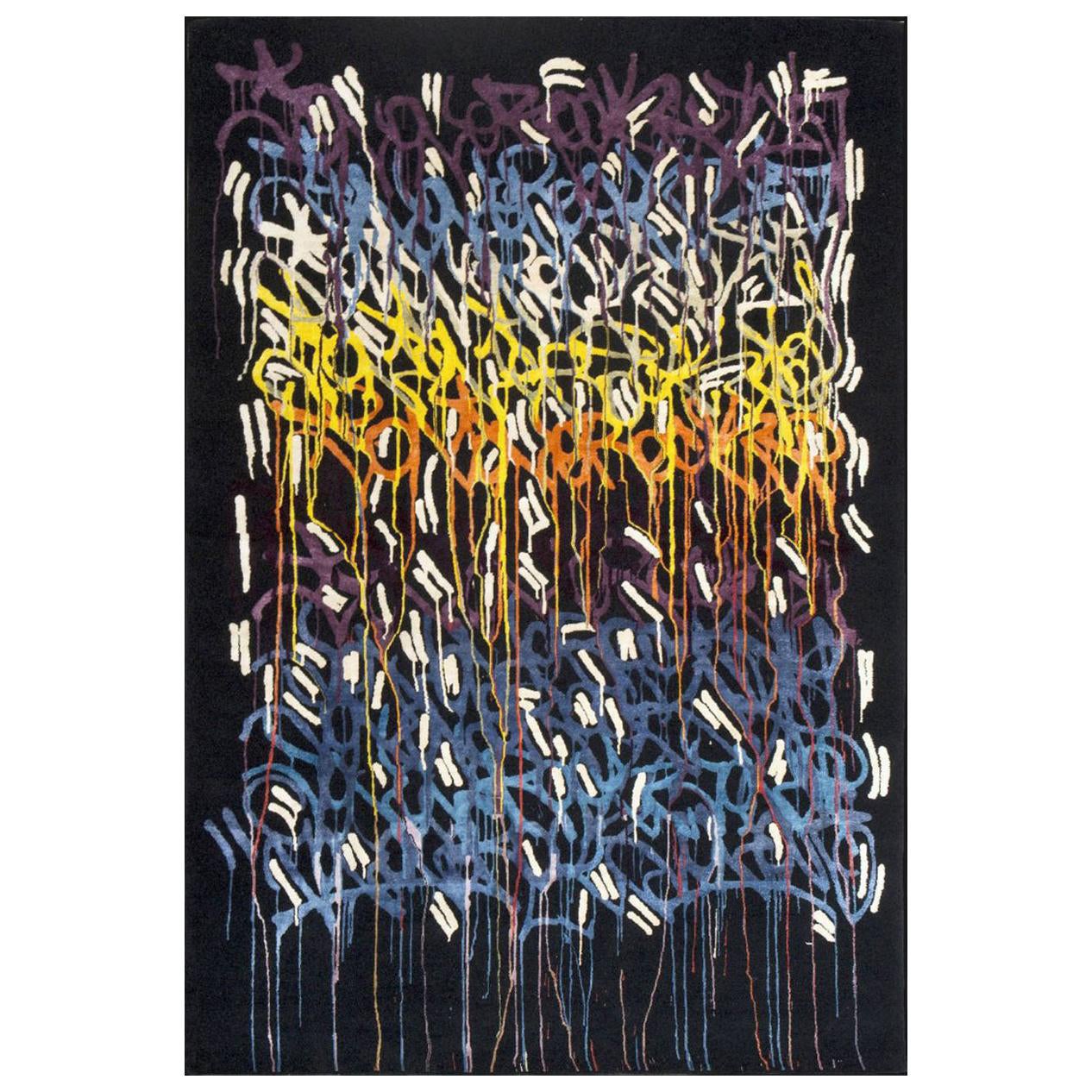 Boccara, Tappeto Artistico Annodato a Mano in Edizione Limitata Disegnato da JonOne, Arcobaleno