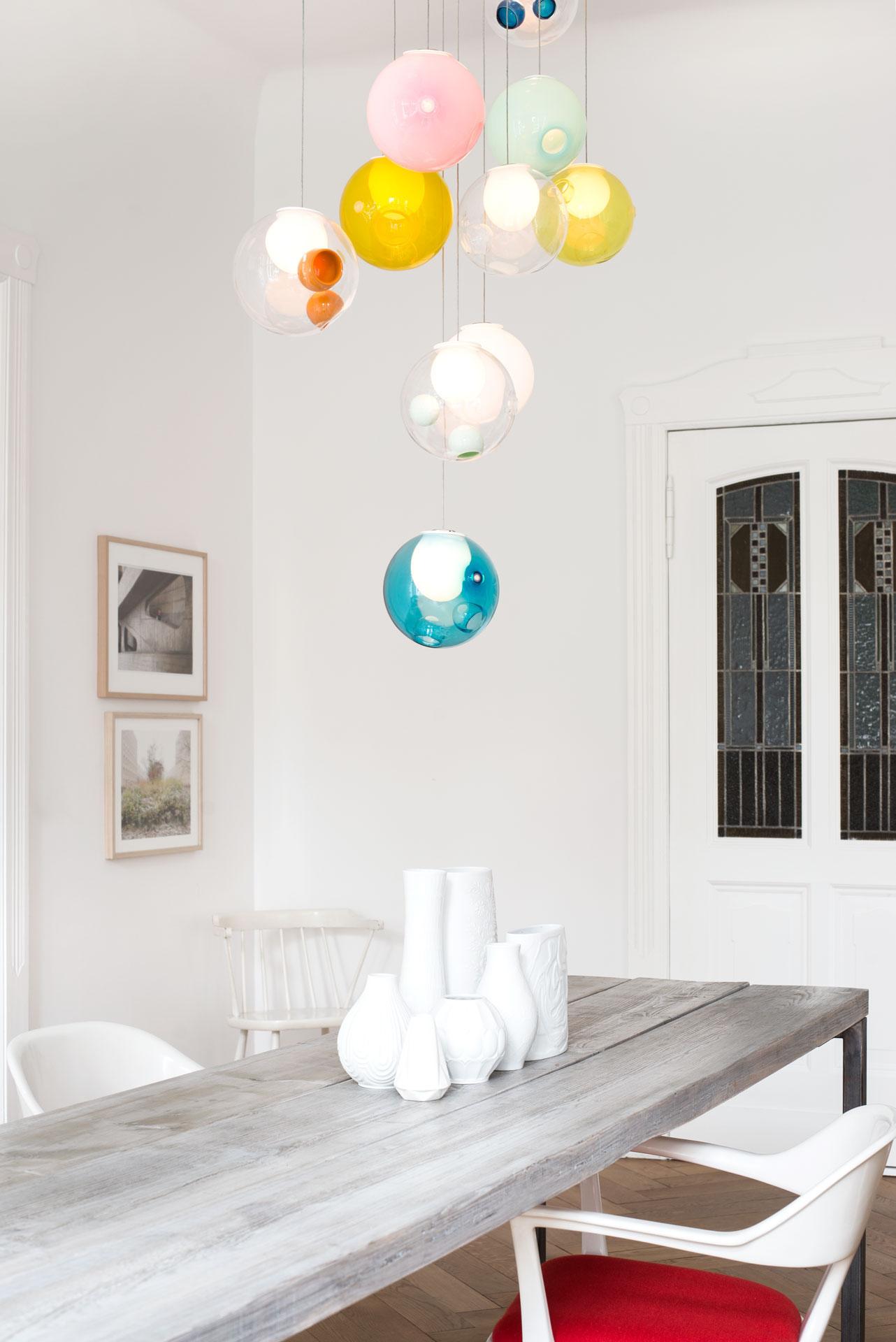 Powder-Coated Bocci 28.16 Random Chandelier with 16 Color Globes/Square or Rectangular Canopy For Sale