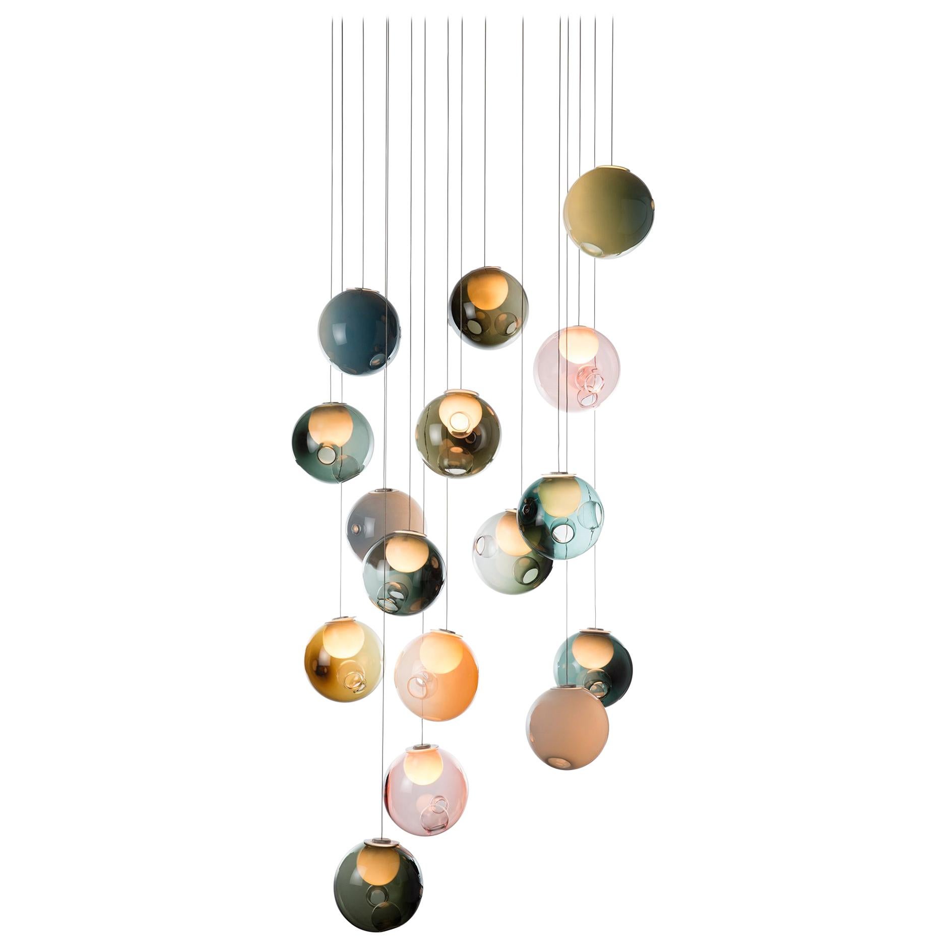 Bocci 28.16 Random Chandelier with 16 Color Globes/Square or Rectangular Canopy For Sale