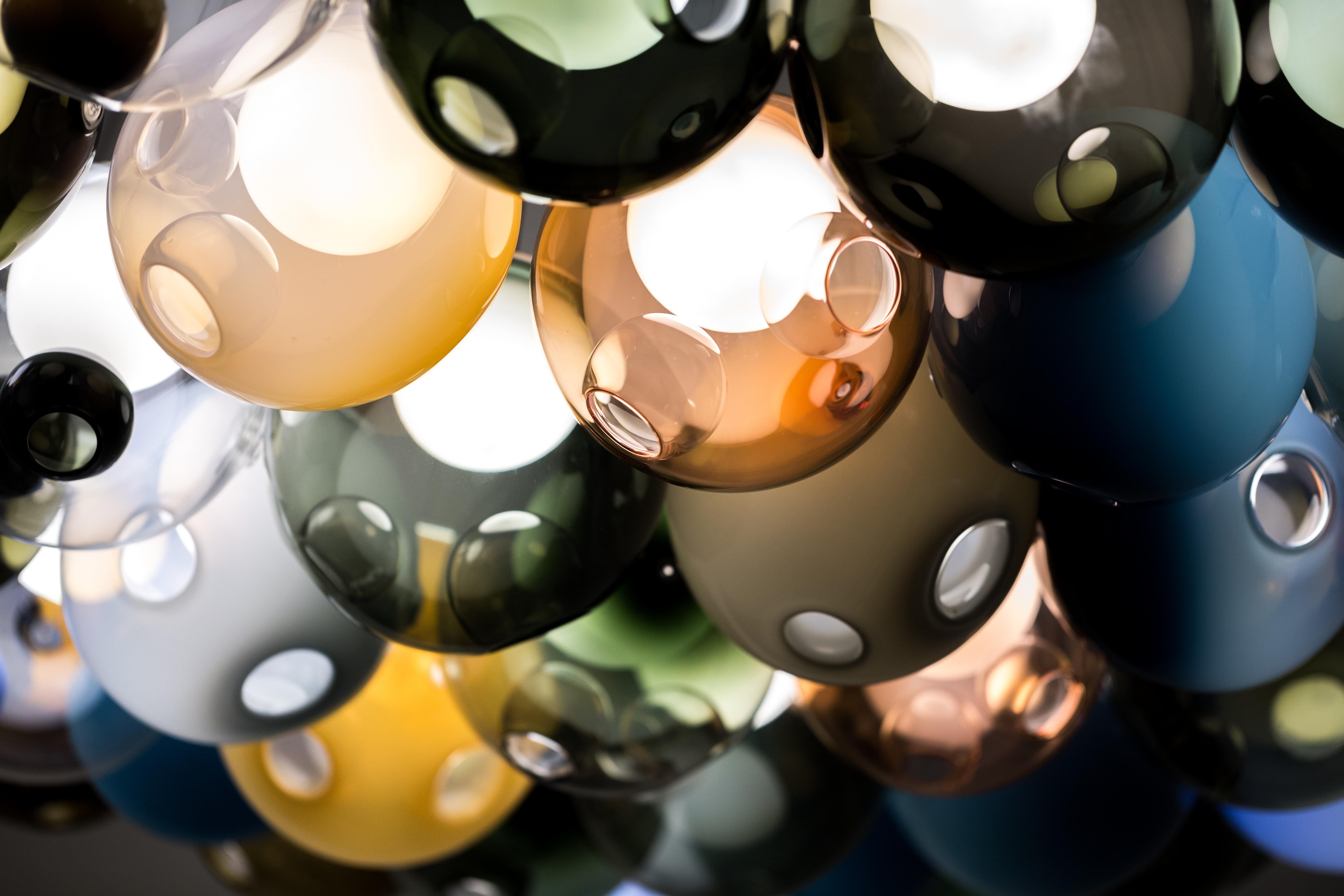 Modern Bocci 28.19 Cluster Chandelier with 19 Colored Globes with Round Ceiling Canopy For Sale