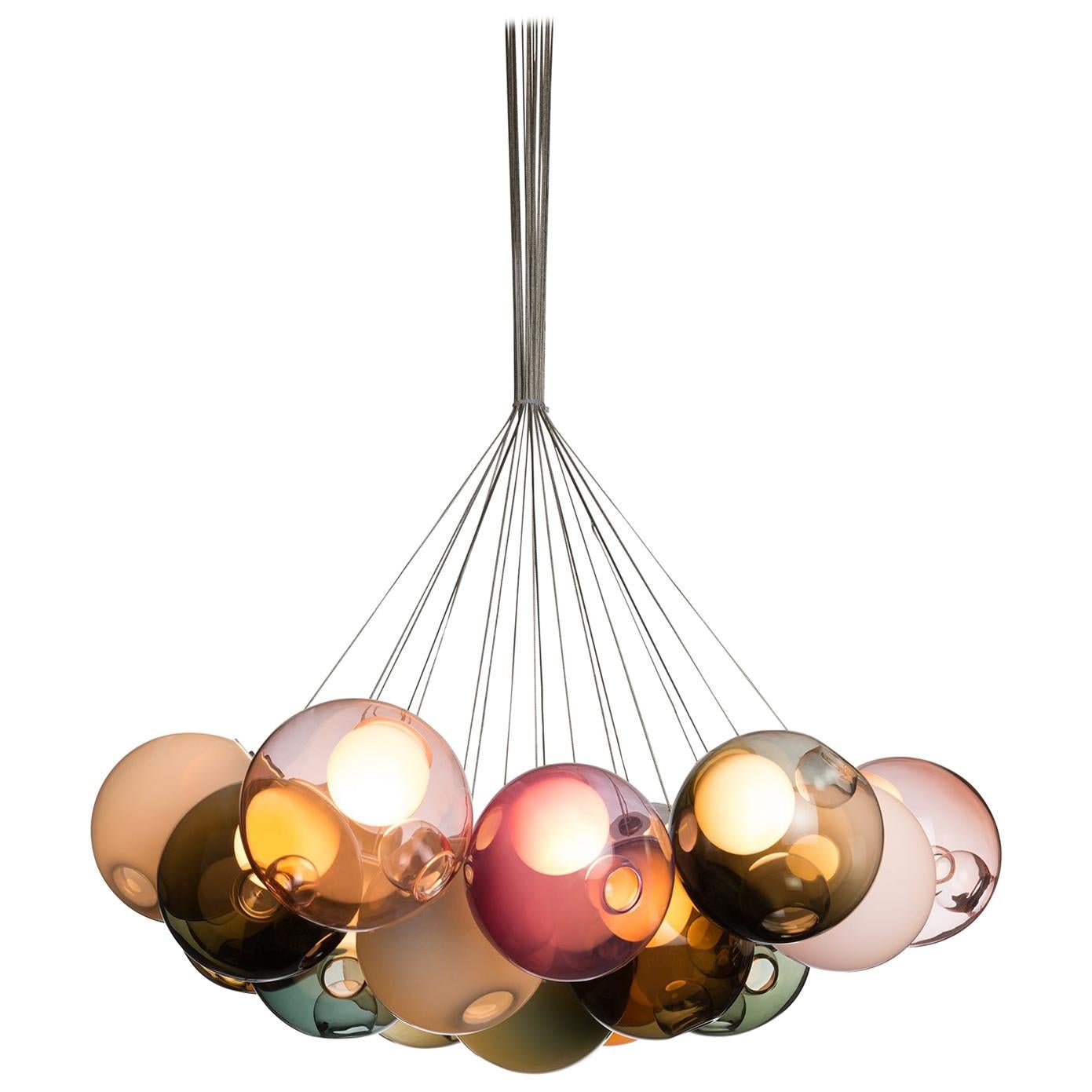 Bocci 28.19 Cluster Chandelier with 19 Colored Globes with Round Ceiling Canopy For Sale