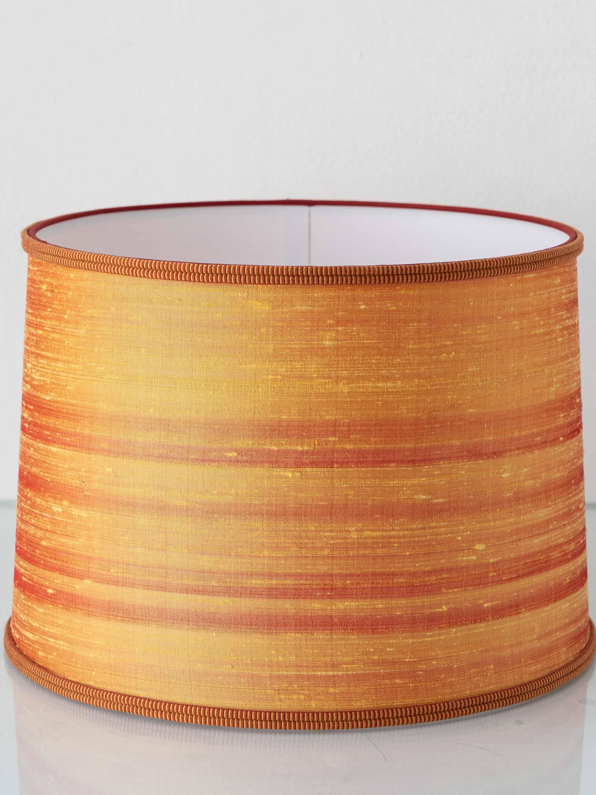 Brass Boch Belgium Delft-Style Polychrome Faience Table Lamp, New Dupion-Silk Shade For Sale