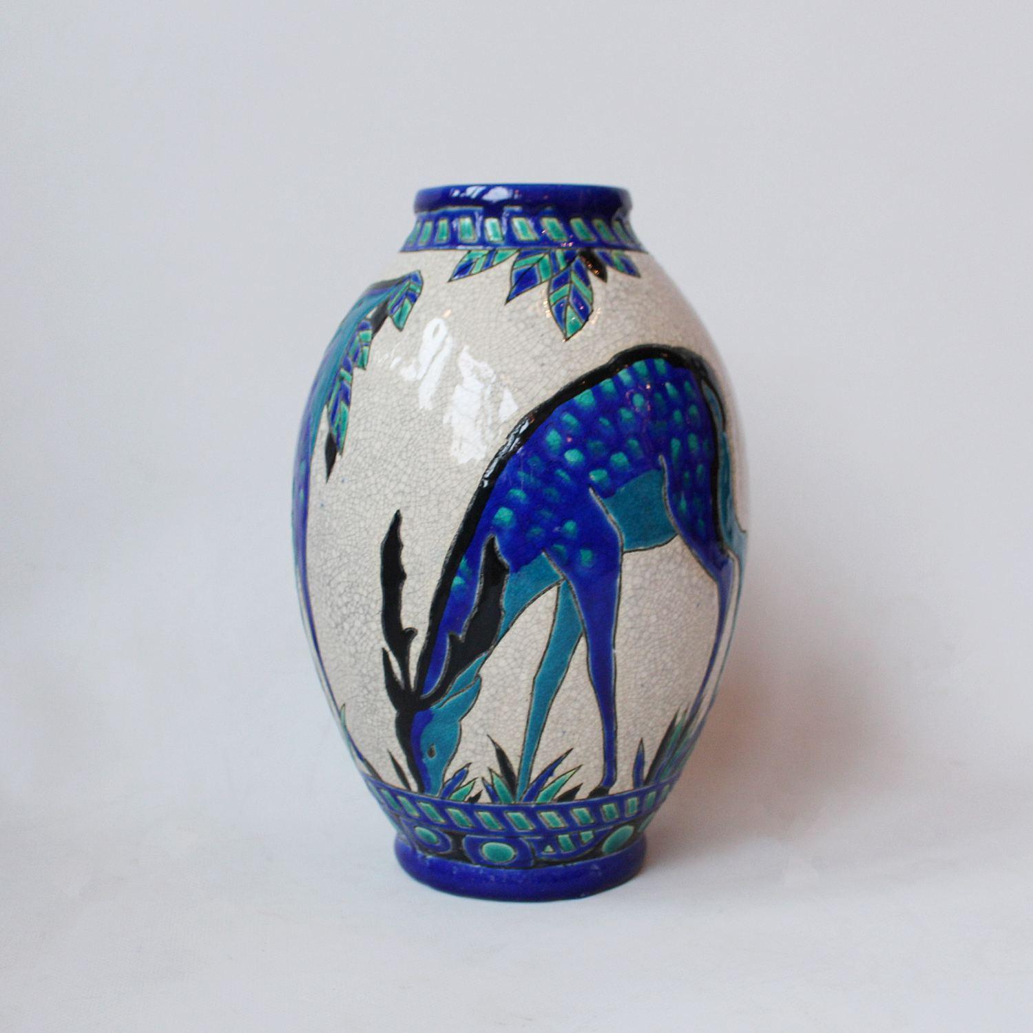 Art Deco Boch Freres 'Biches Bleues' Vase