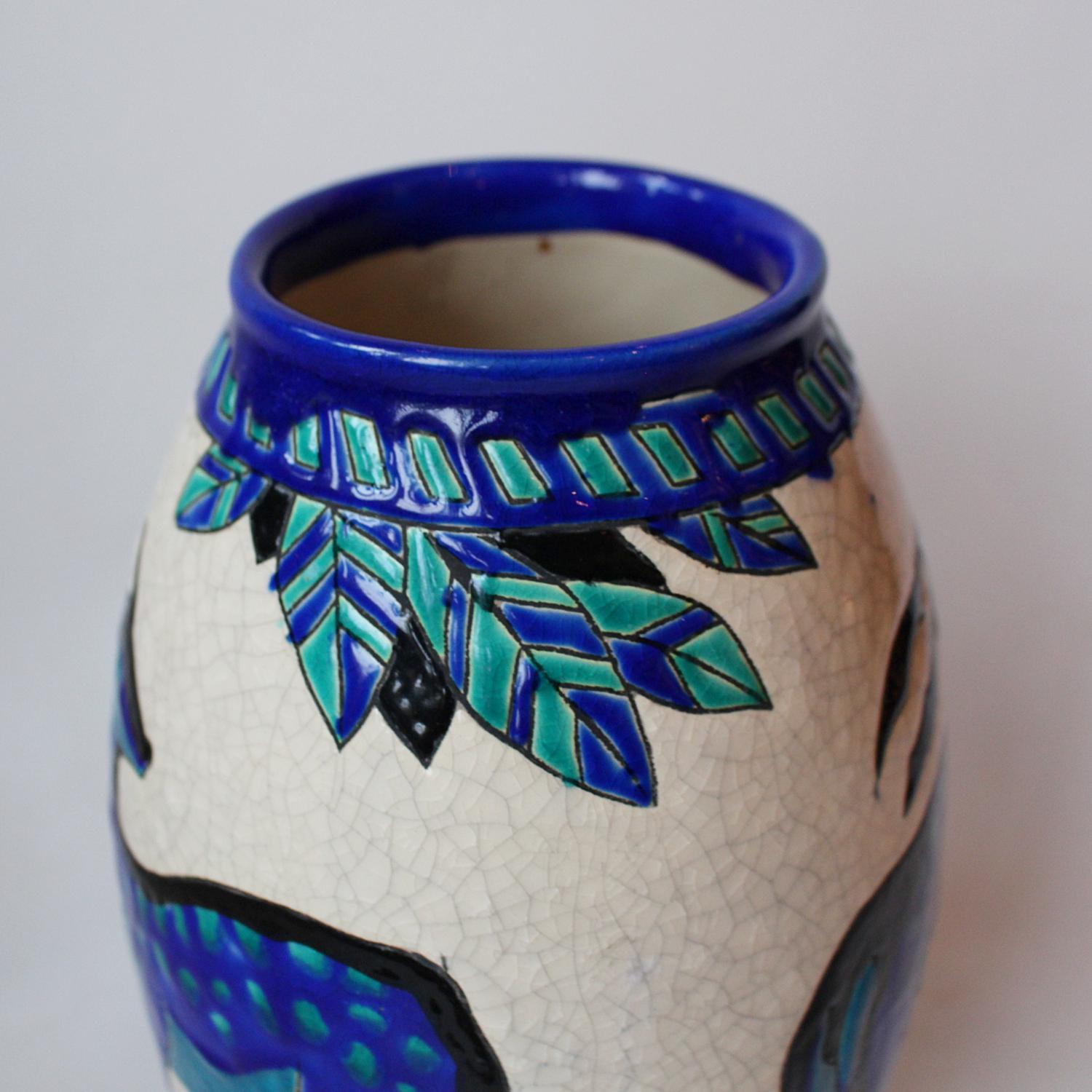 Belgian Boch Freres 'Biches Bleues' Vase