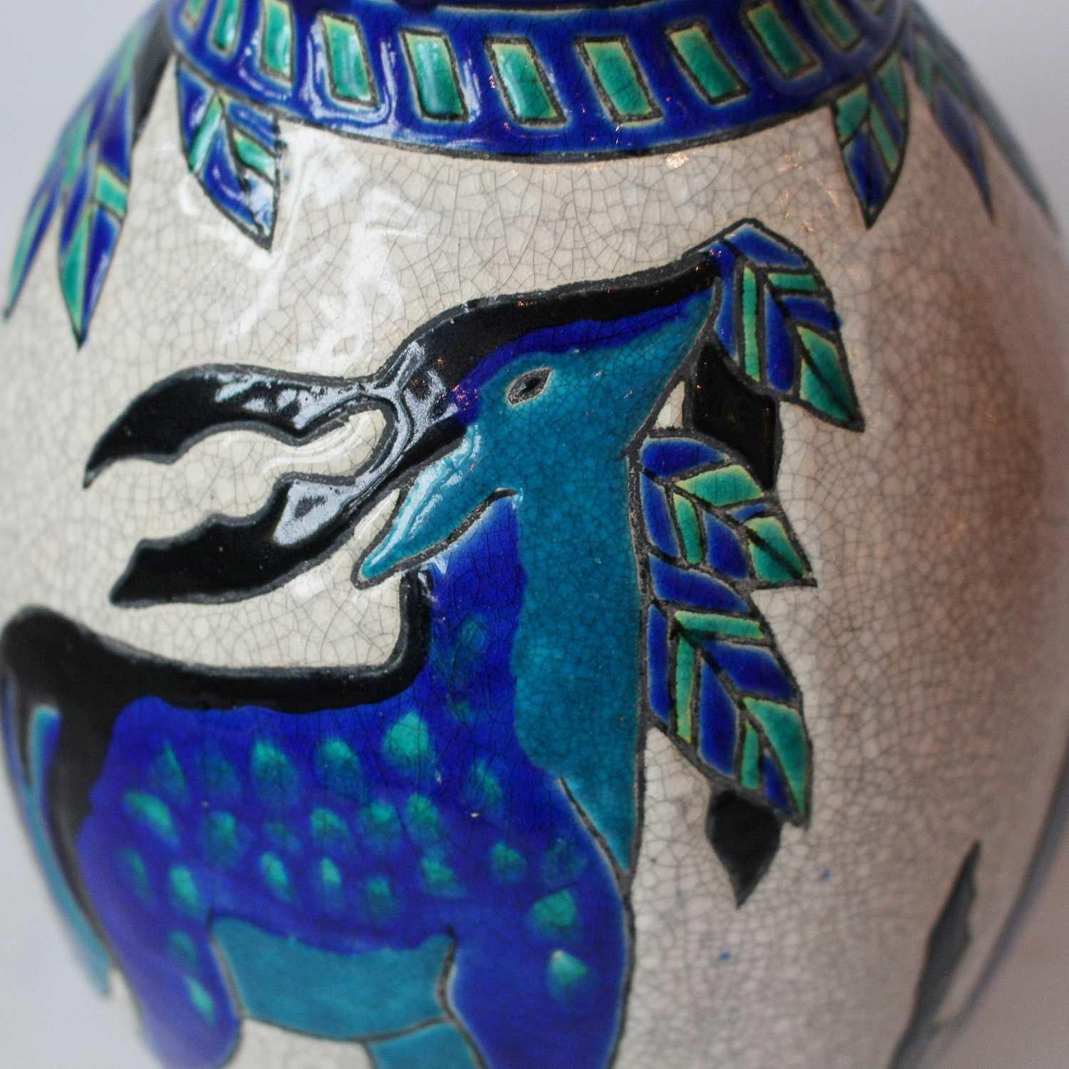 Boch Freres 'Biches Bleues' Vase In Good Condition In Forest Row, East Sussex