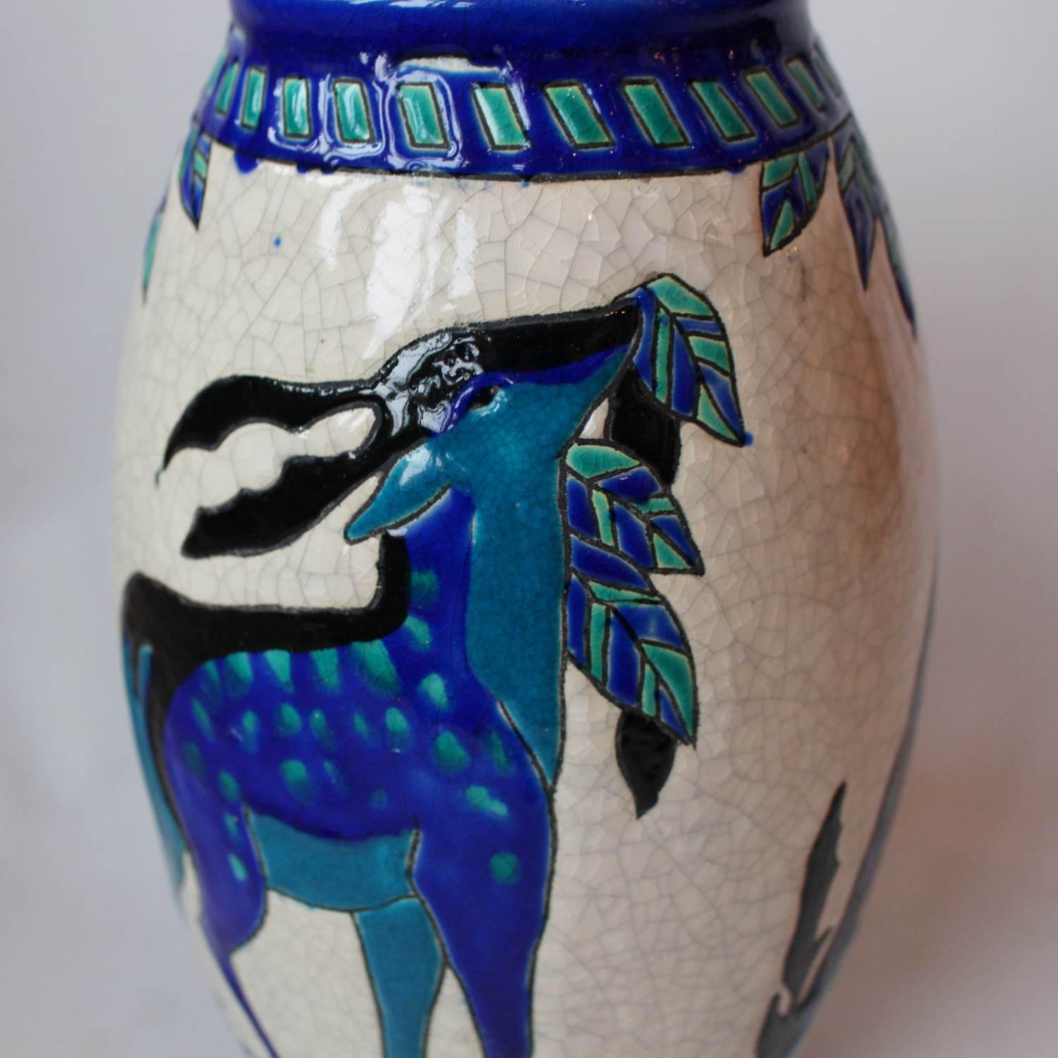 Boch Freres 'Biches Bleues' Vase In Good Condition In Forest Row, East Sussex