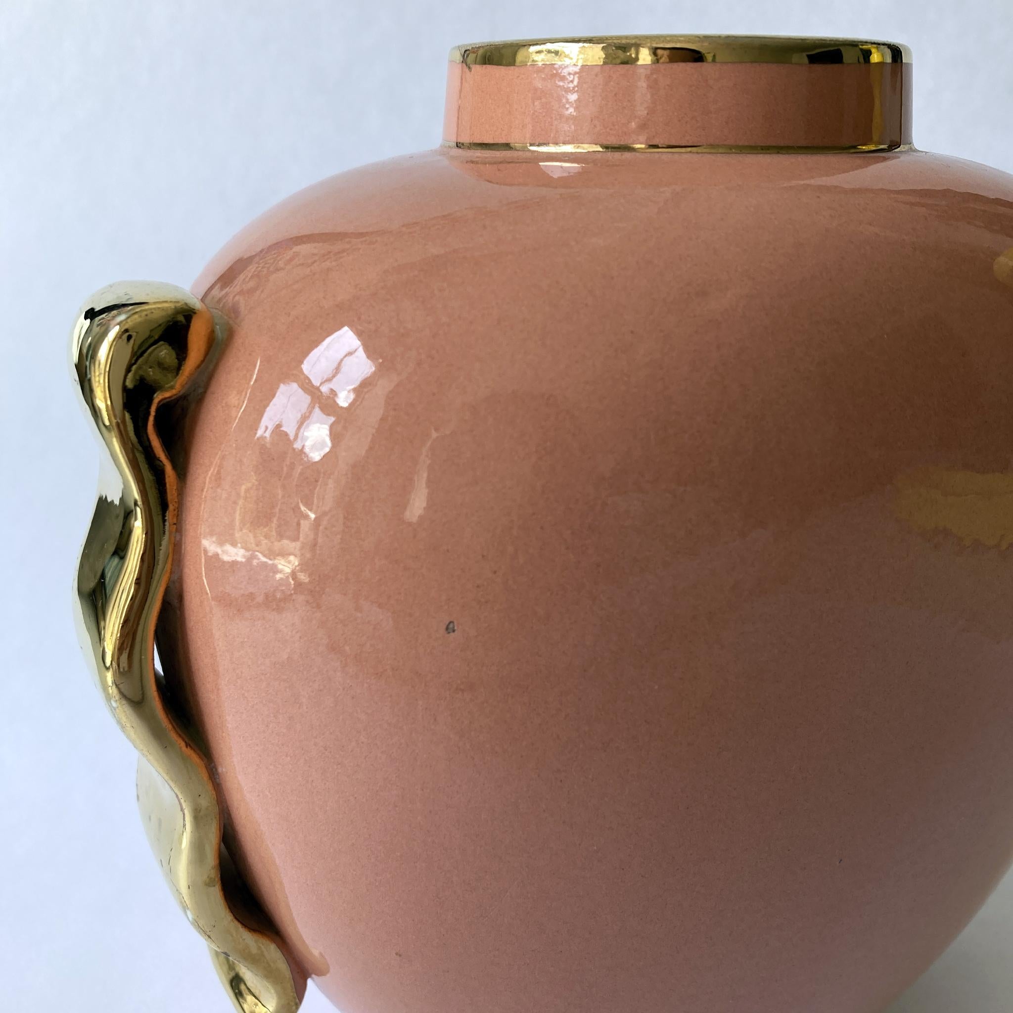 Boch Frères by Raymond Chevallier, Art Deco Vase, Peach and Gold, 1940s 3
