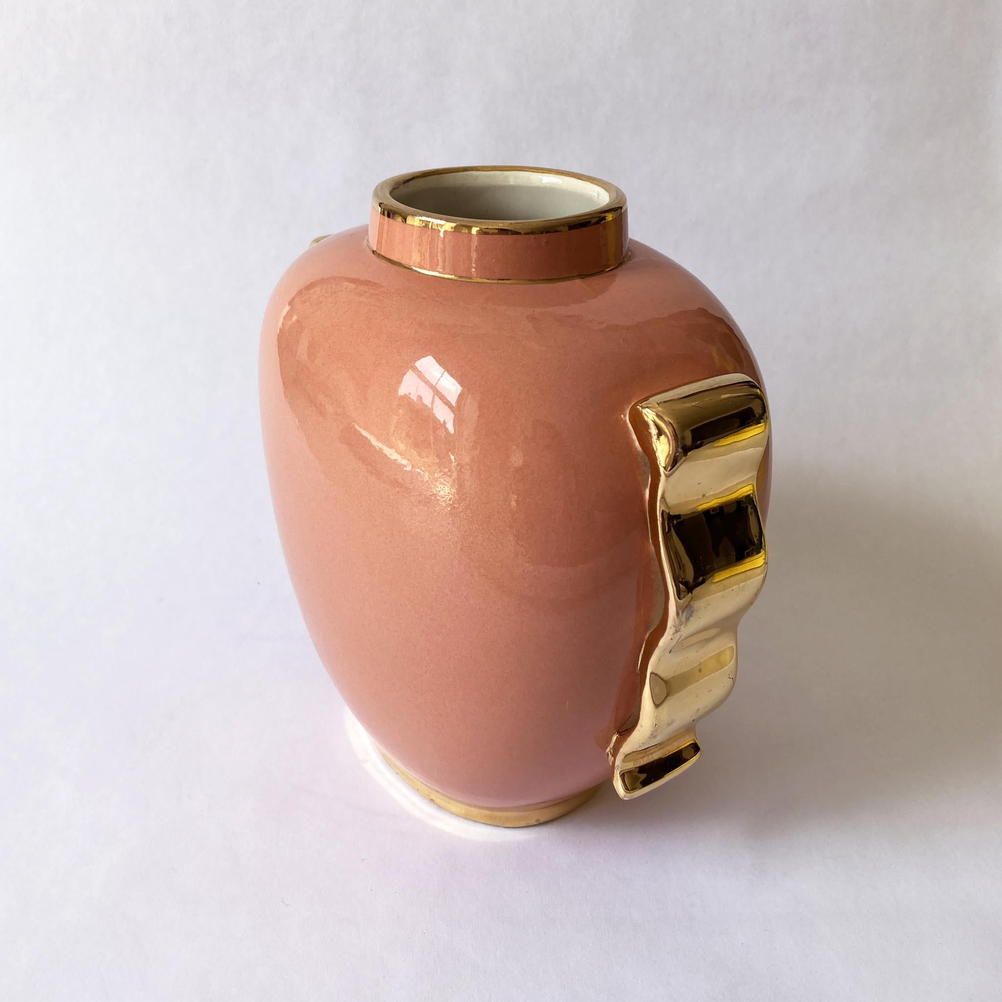 Mid-20th Century Boch Frères by Raymond Chevallier, Art Deco Vase, Peach and Gold, 1940s
