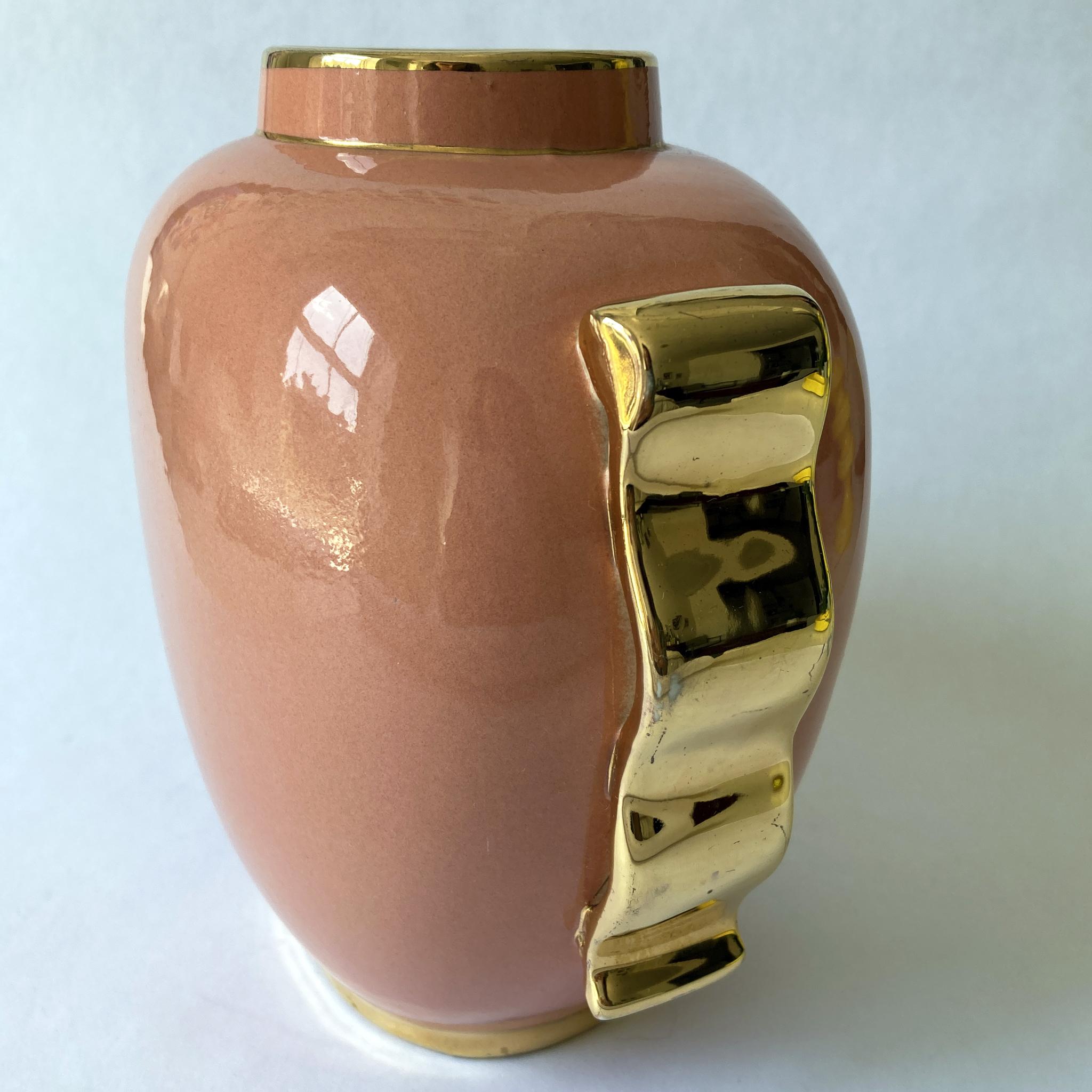 Boch Frères by Raymond Chevallier, Art Deco Vase, Peach and Gold, 1940s 1