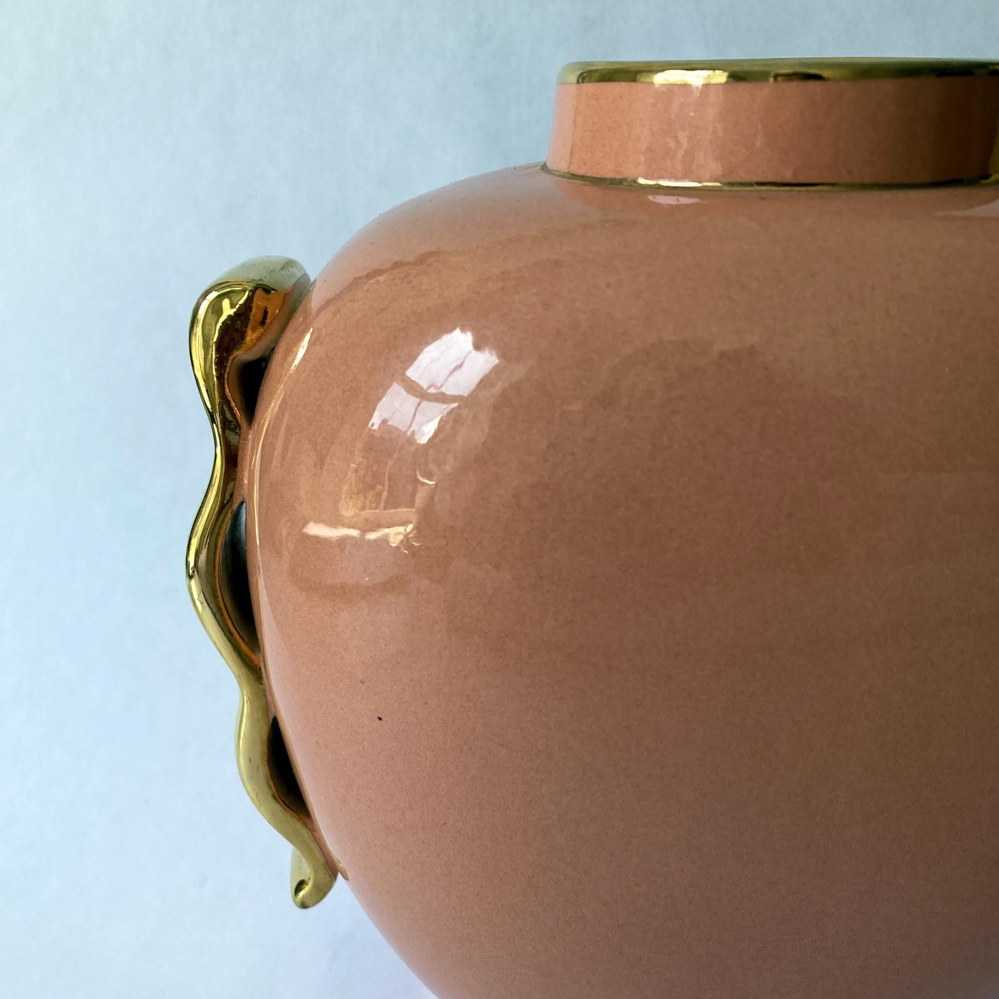 Boch Frères by Raymond Chevallier, Art Deco Vase, Peach and Gold, 1940s 2