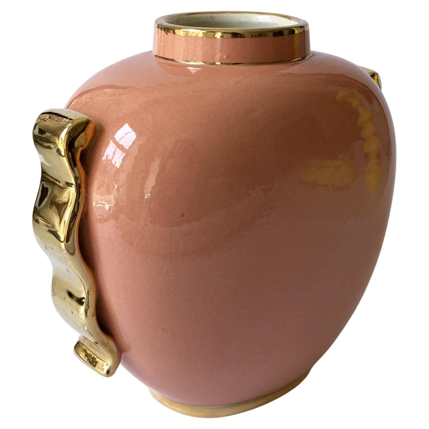 Boch Frères by Raymond Chevallier, Art Deco Vase, Peach and Gold, 1940s