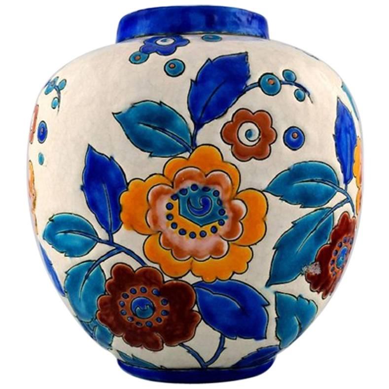 Boch Freres Ceramic, Belgium Large Art Deco Ceramic Vase, 1930s-1940s