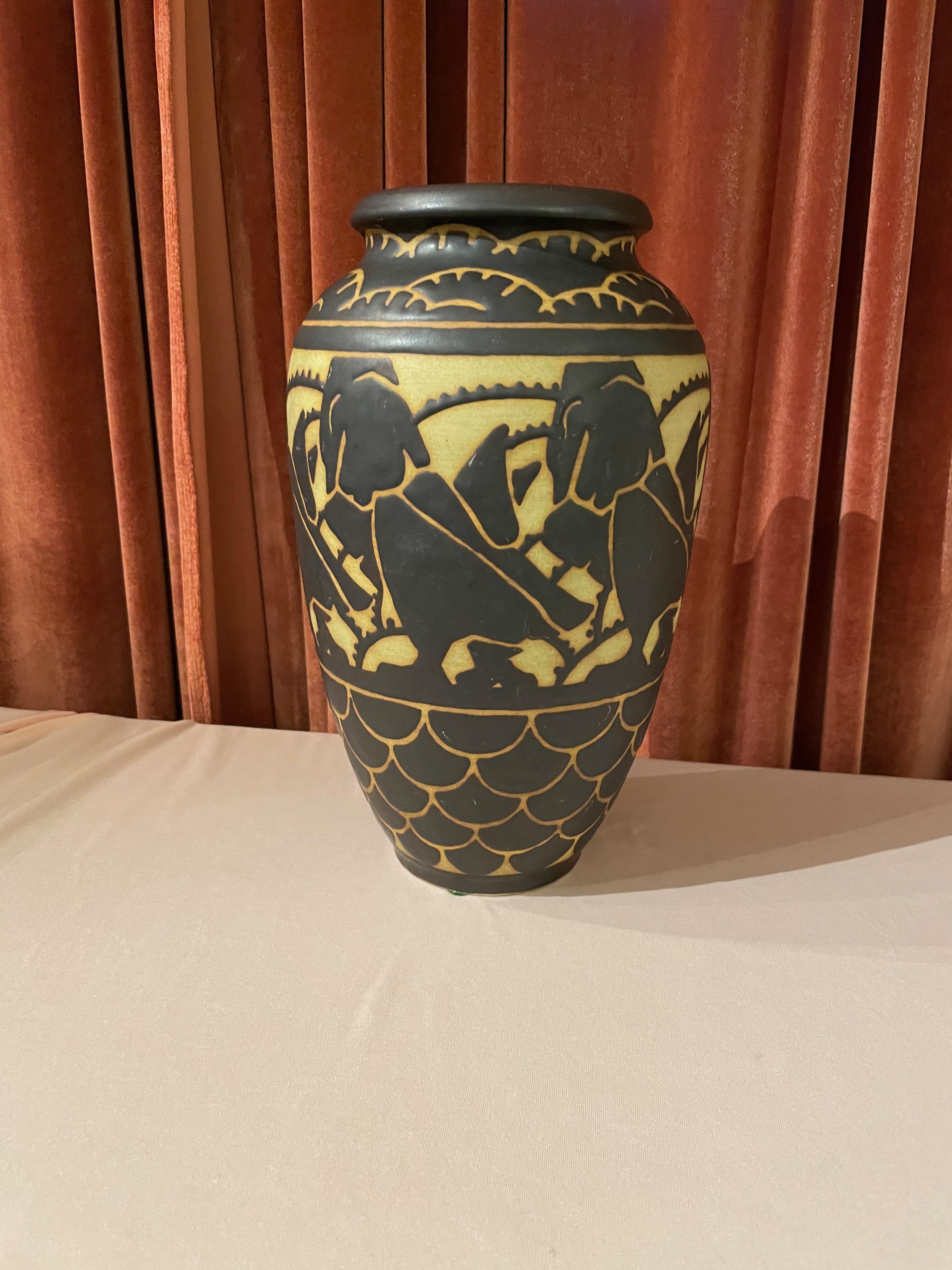 Belgian Boch Freres Charles Catteau Animal Stoneware  Vase Art Deco