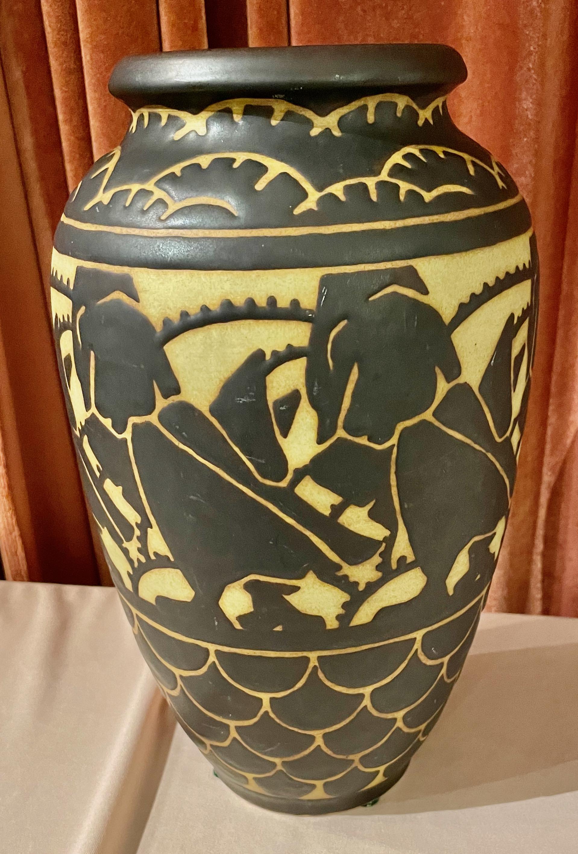 Boch Freres Charles Catteau Animal Stoneware  Vase Art Deco In Good Condition In Oakland, CA