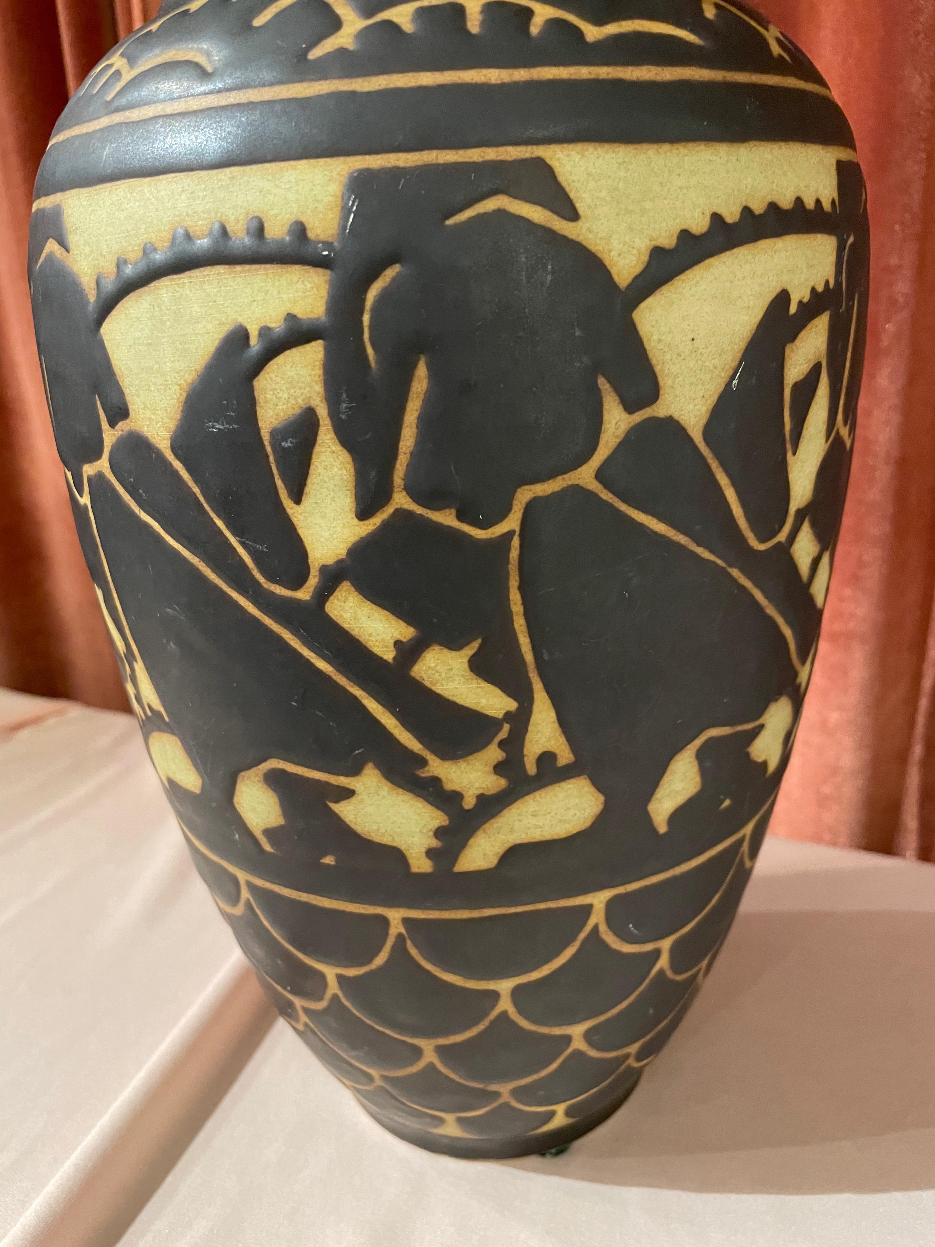 Early 20th Century Boch Freres Charles Catteau Animal Stoneware  Vase Art Deco