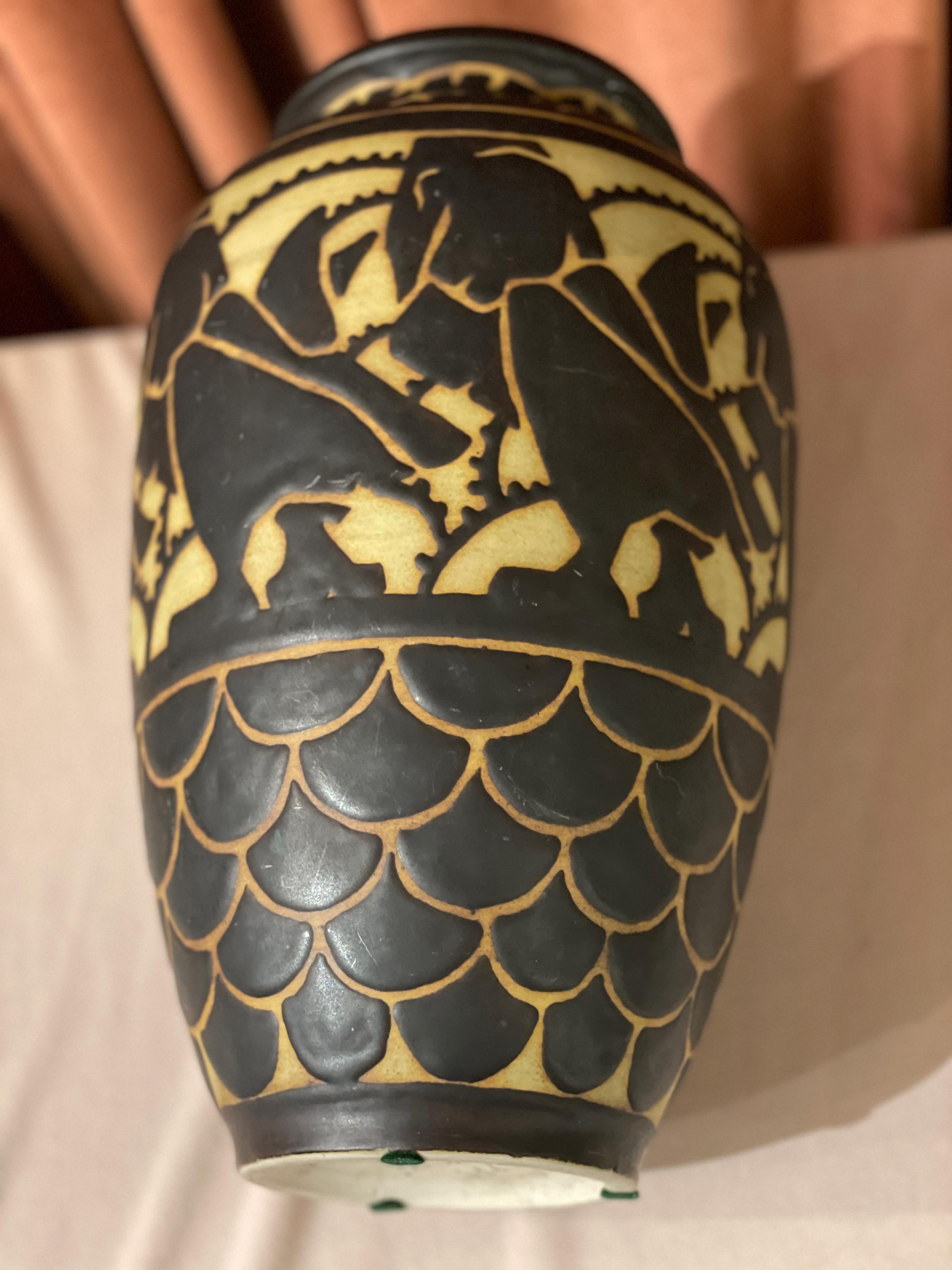 Boch Freres Charles Catteau Animal Stoneware  Vase Art Deco 3