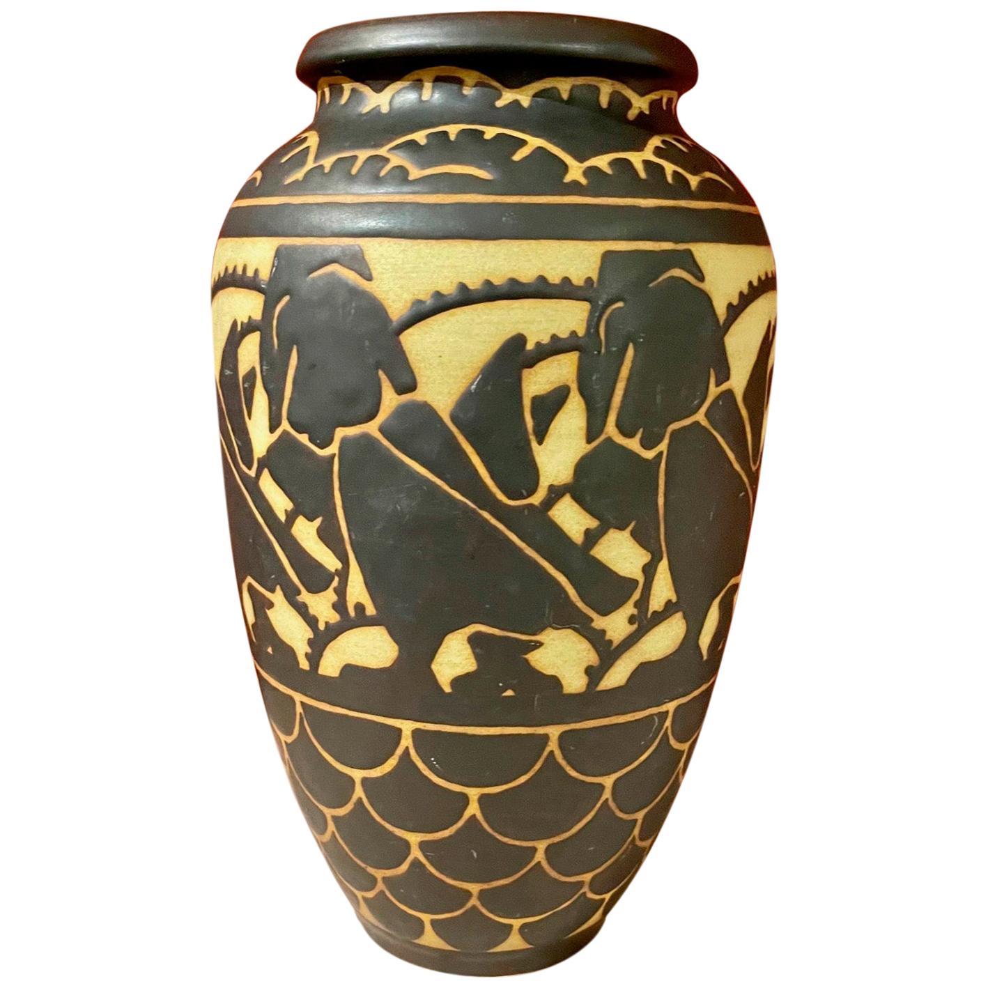 Boch Freres Charles Catteau Animal Stoneware  Vase Art Deco