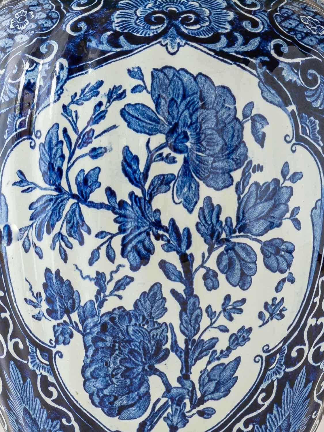 Boch Frères Delft Blue Table Lamps, 1969-1979, with New Red Velvet Shades, Pair For Sale 2