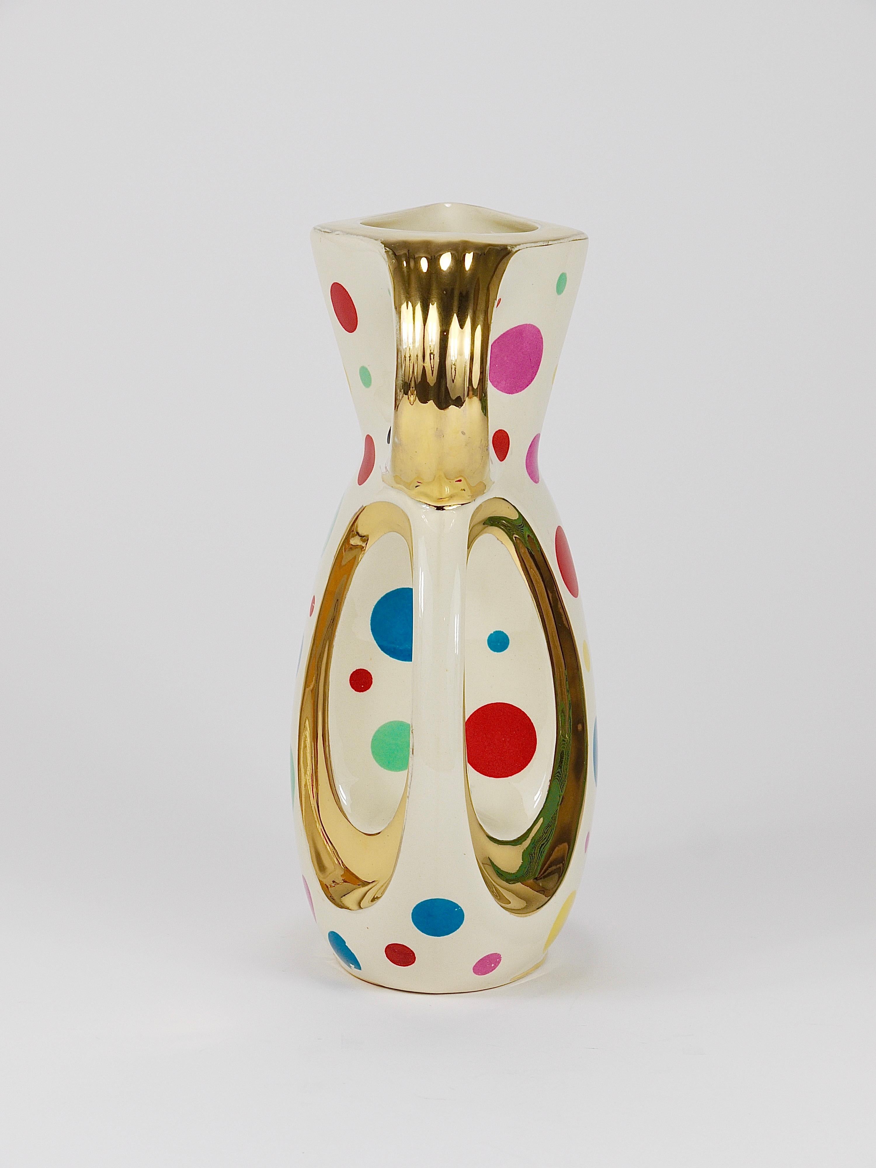 Boch Frères Jarra / Jarro con decoración de oro y lunares de mediados de siglo, Bélgica, años 50 en Bueno estado para la venta en Vienna, AT
