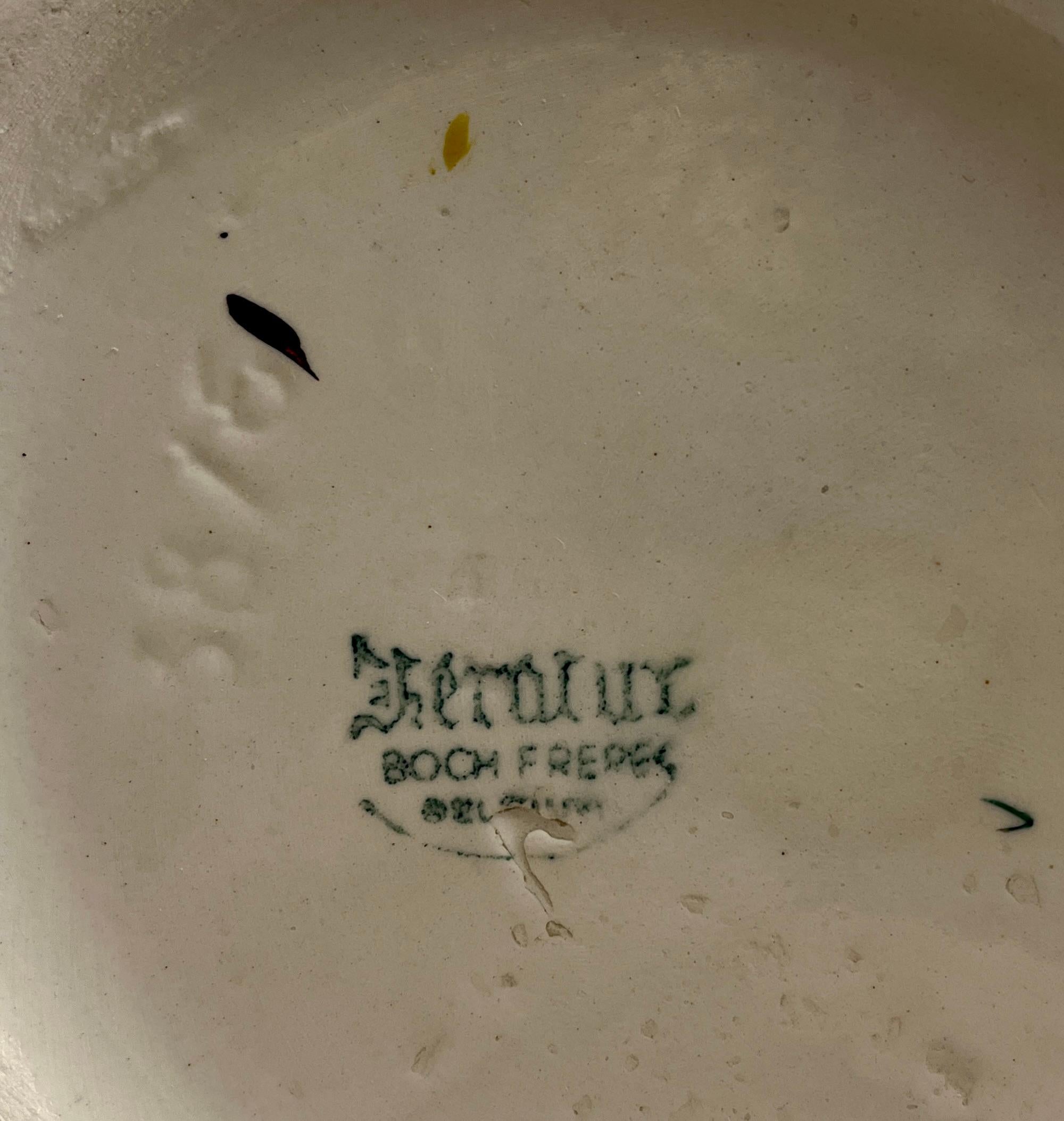 Boch Freres Keralux Stamp and Label set of 3 Large Ceramics Vase, Urn and Plate For Sale 7
