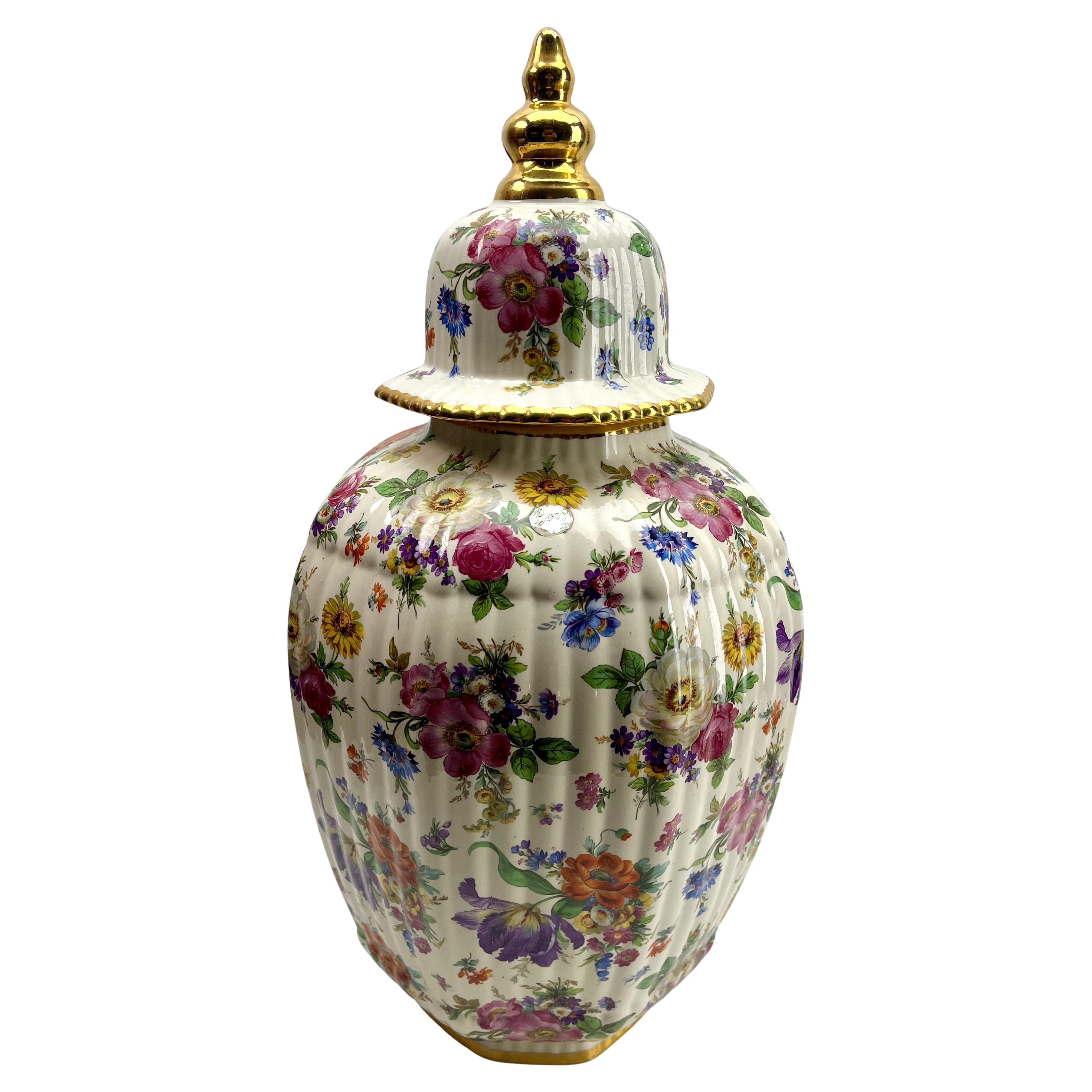 Hollywood Regency Boch Freres Keralux Stamp and Label set of 3 Large Ceramics Vase, Urn and Plate For Sale