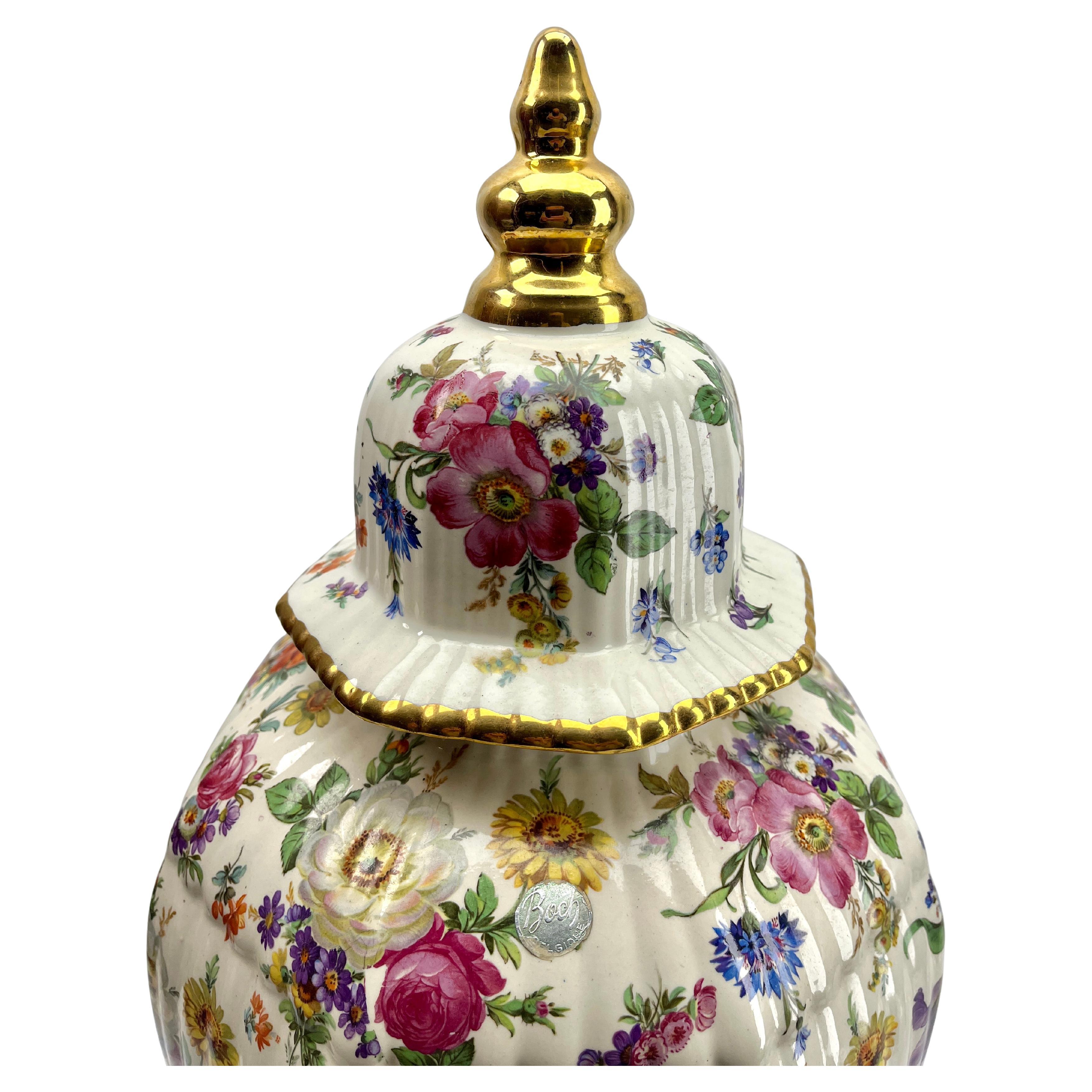 Luxembourgish Boch Freres Keralux Stamp and Label set of 3 Large Ceramics Vase, Urn and Plate For Sale
