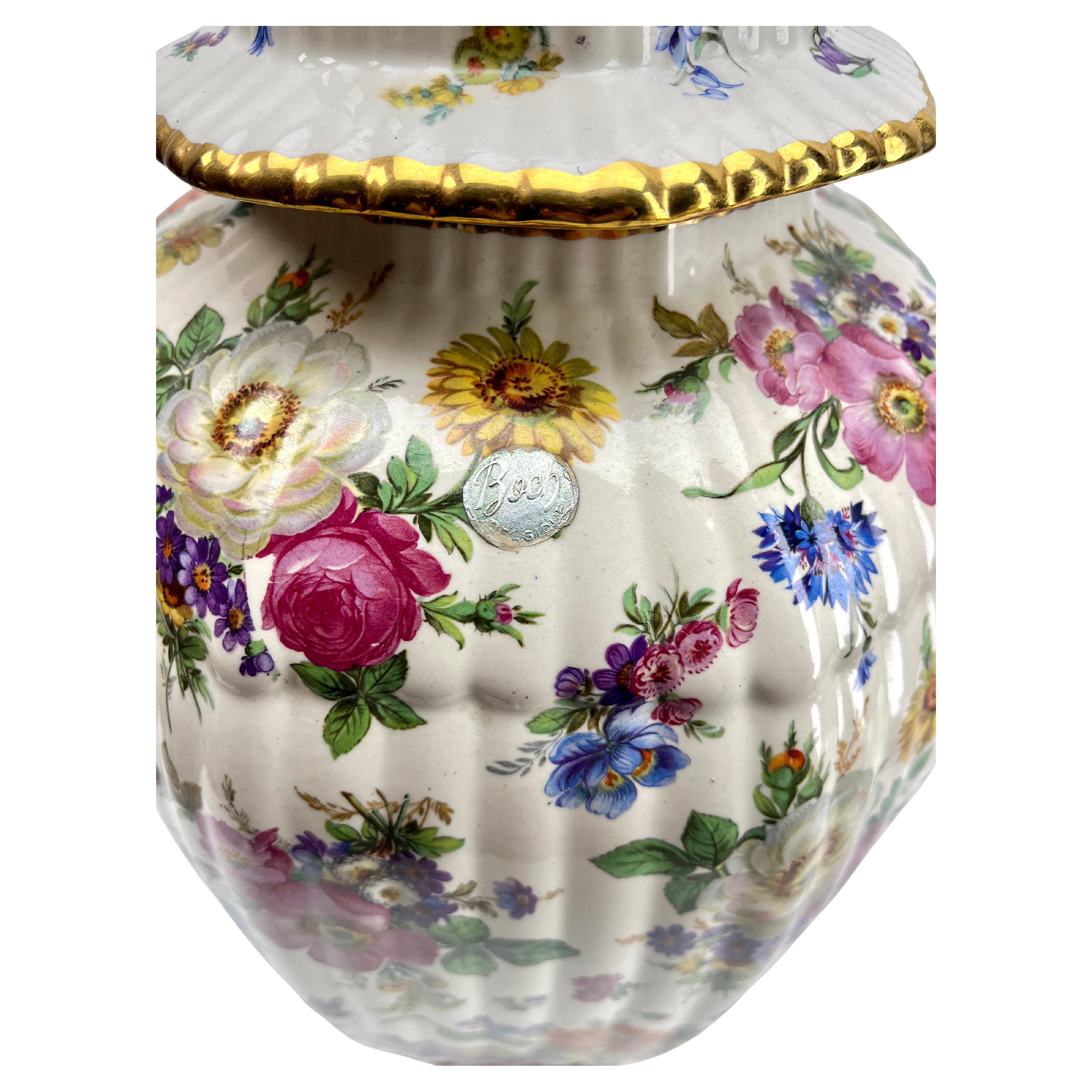 Boch Freres Keralux Stamp and Label set of 3 Large Ceramics Vase, Urn and Plate In Good Condition For Sale In Verviers, BE