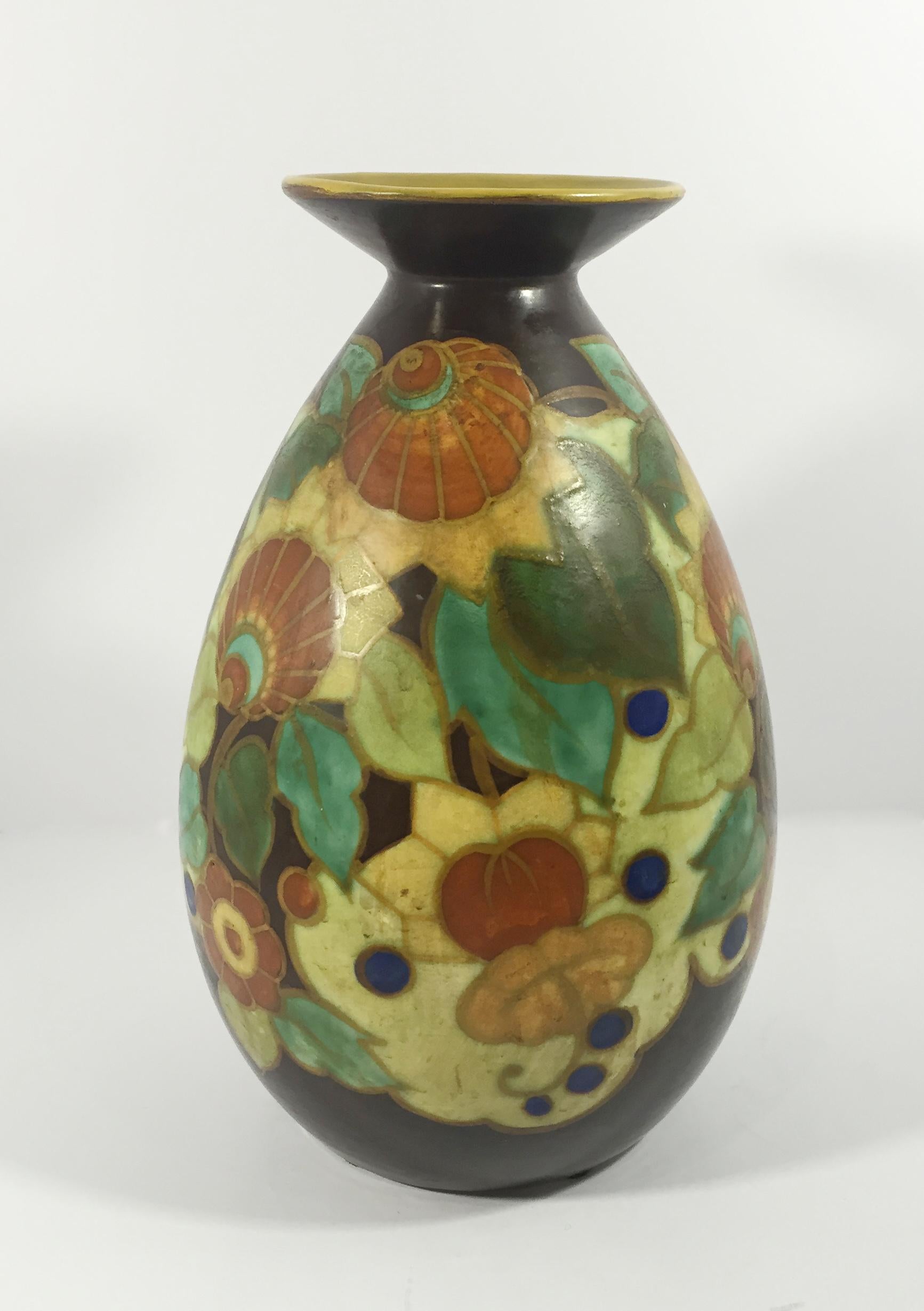Art déco Vase Art Déco Boch Frères Keramis, Belgique, vers 1925 en vente