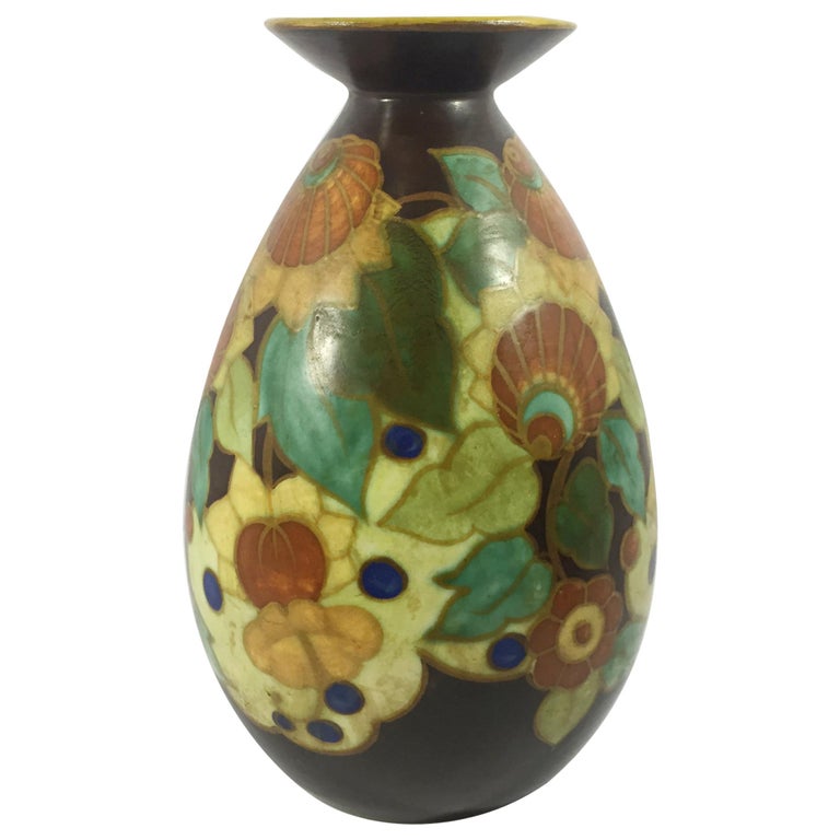 Boch Frères Keramis, Art Deco Vase, Belgium, circa 1925 For Sale