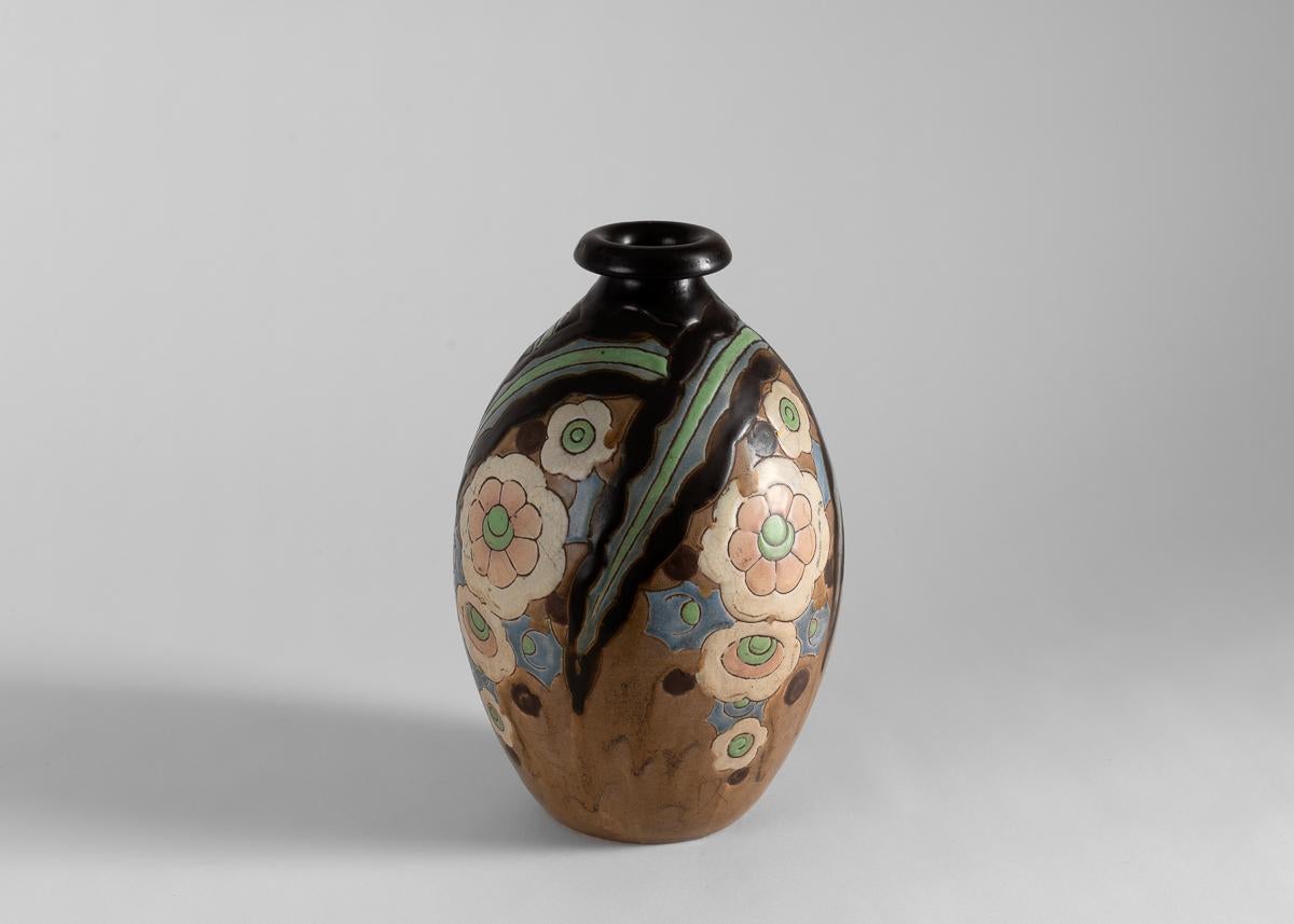 Smaltato Boch Frères Keramis, Vaso Art Déco, Belgio, 1928 circa in vendita