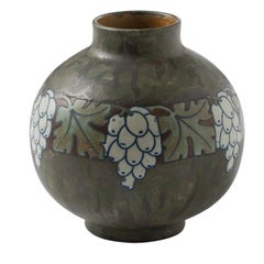 Boch Frères Keramis, Art Deco Vase with Grapes, Belgium, circa 1920