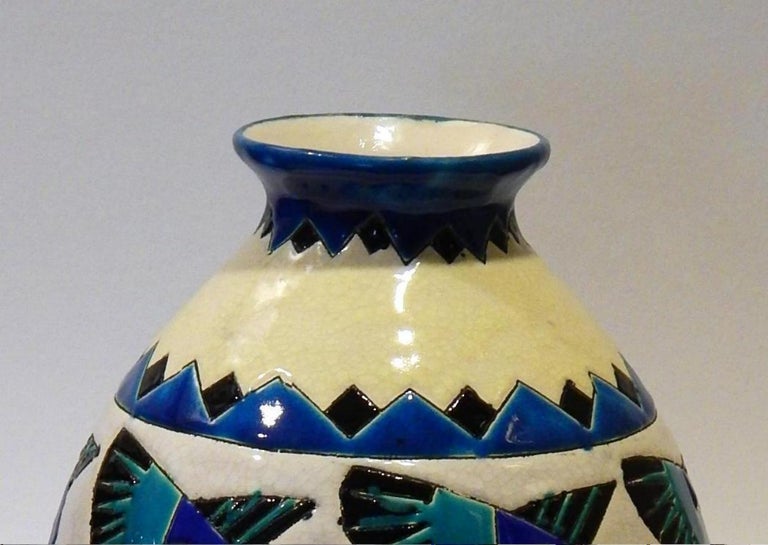 Boch Freres Keramis Belgian Deco Ceramic Vase circa 1920s-1930s, Bird Motif For Sale 1