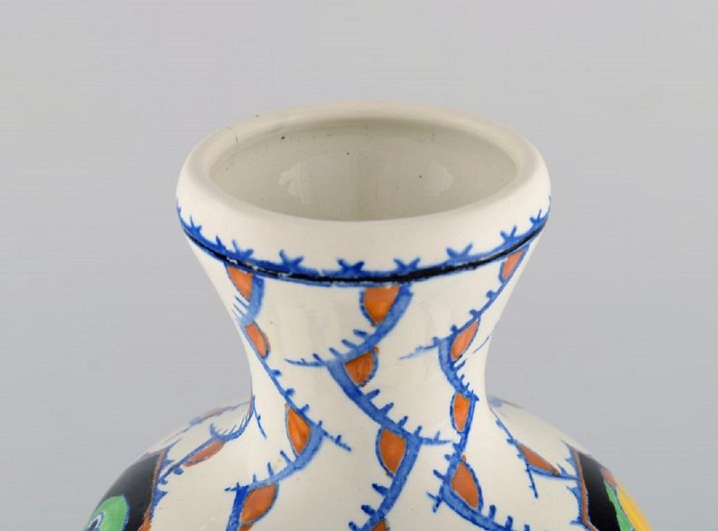 Boch Freres Keramis, Belgium. Large Art Deco Vase in Glazed Ceramics with Birds In Excellent Condition For Sale In Copenhagen, DK