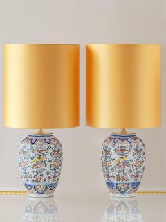 Boch Frères Keramis Table Lamps (1872-1900) with New Yellow Satin Shades, Pair