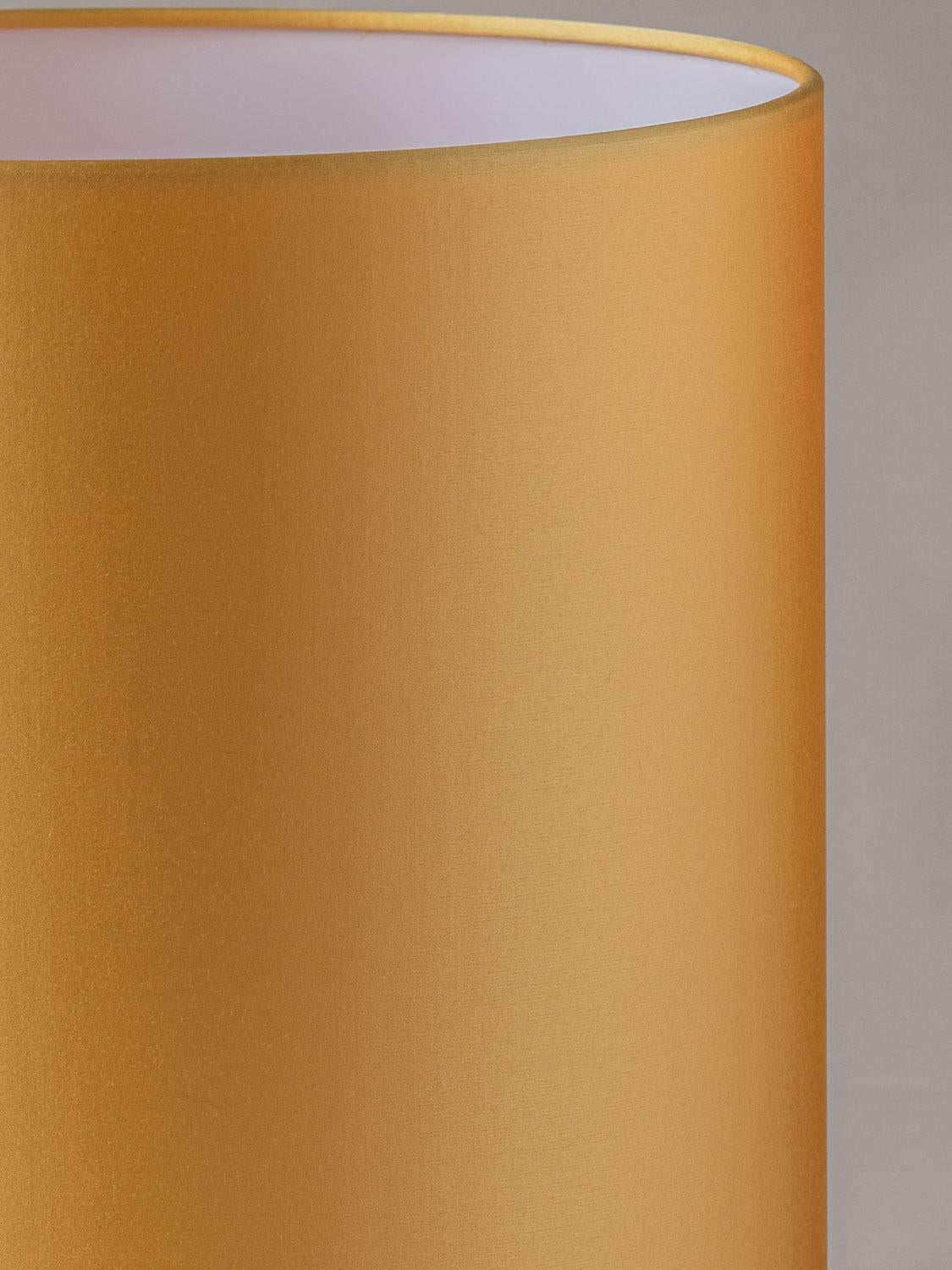 Brass Boch Frères Keramis Table Lamps (1872-1900) with New Yellow Satin Shades, Pair