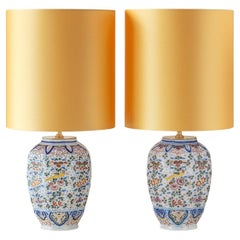 Boch Frères Keramis Table Lamps (1872-1900) with New Yellow Satin Shades, Pair