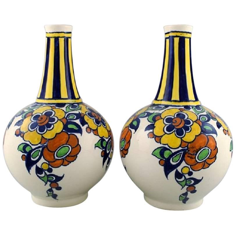 Boch Freres La Louvière, a Pair of Art Deco Ceramic Vases, 1930s-1940s