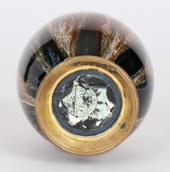 Boch Freres La Louviere Belgian Art Deco Bronze Mounted Streak Glazed Vase