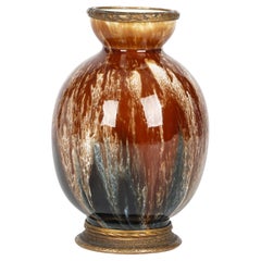 Boch Freres La Louviere Belgian Art Deco Bronze Mounted Streak Glazed Vase