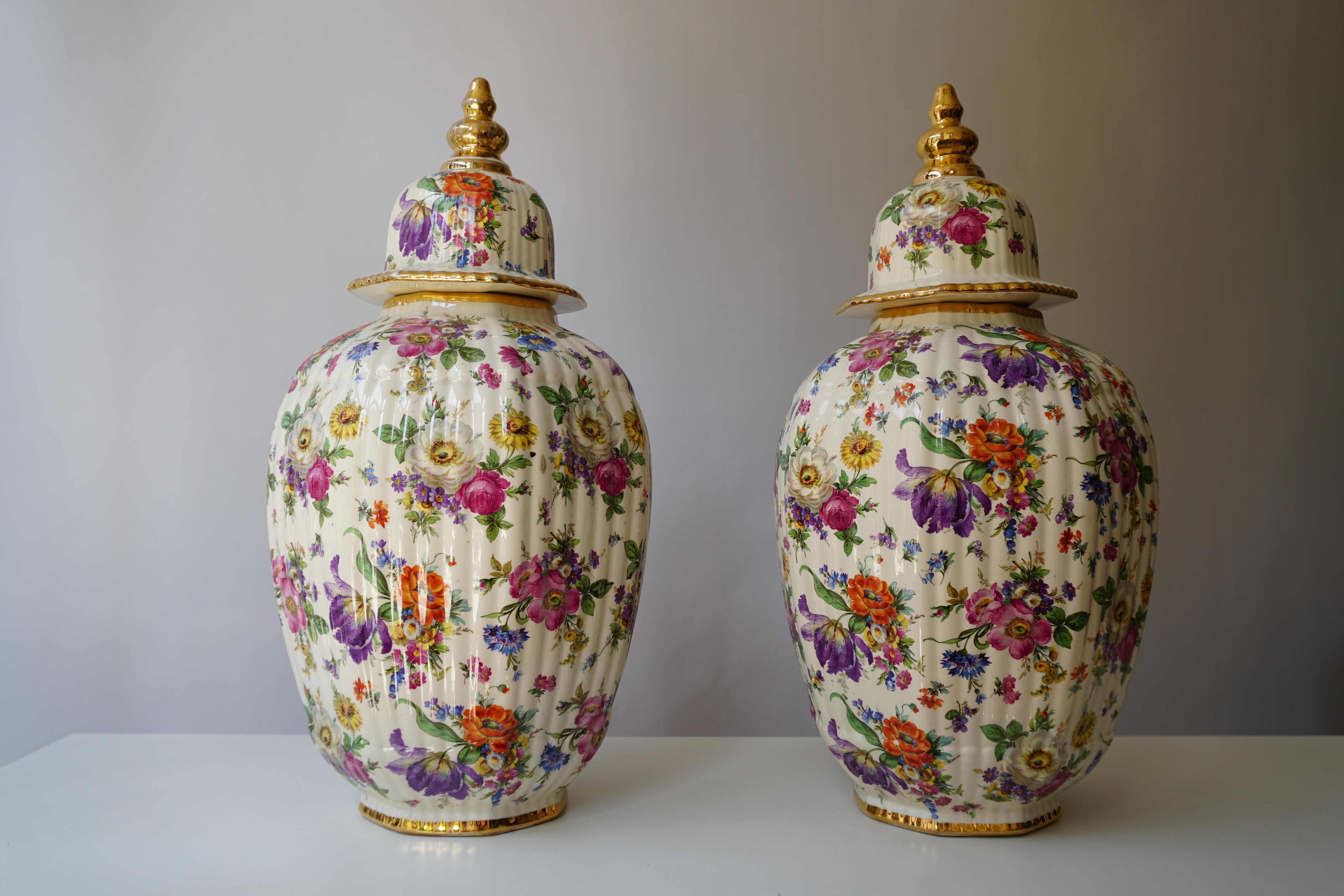 Hollywood Regency Boch Frères Vase with Stylized Floral Motifs For Sale