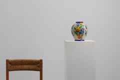 Boch Keramis vase by Catteau with polychrome floral design, Belgium 1930s