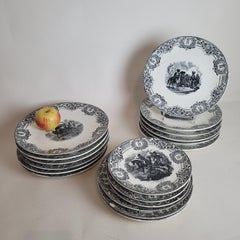 Boch La Louviere, Suite Of 18 Plates, Napoleon Ist Battles, Late 19th Century
