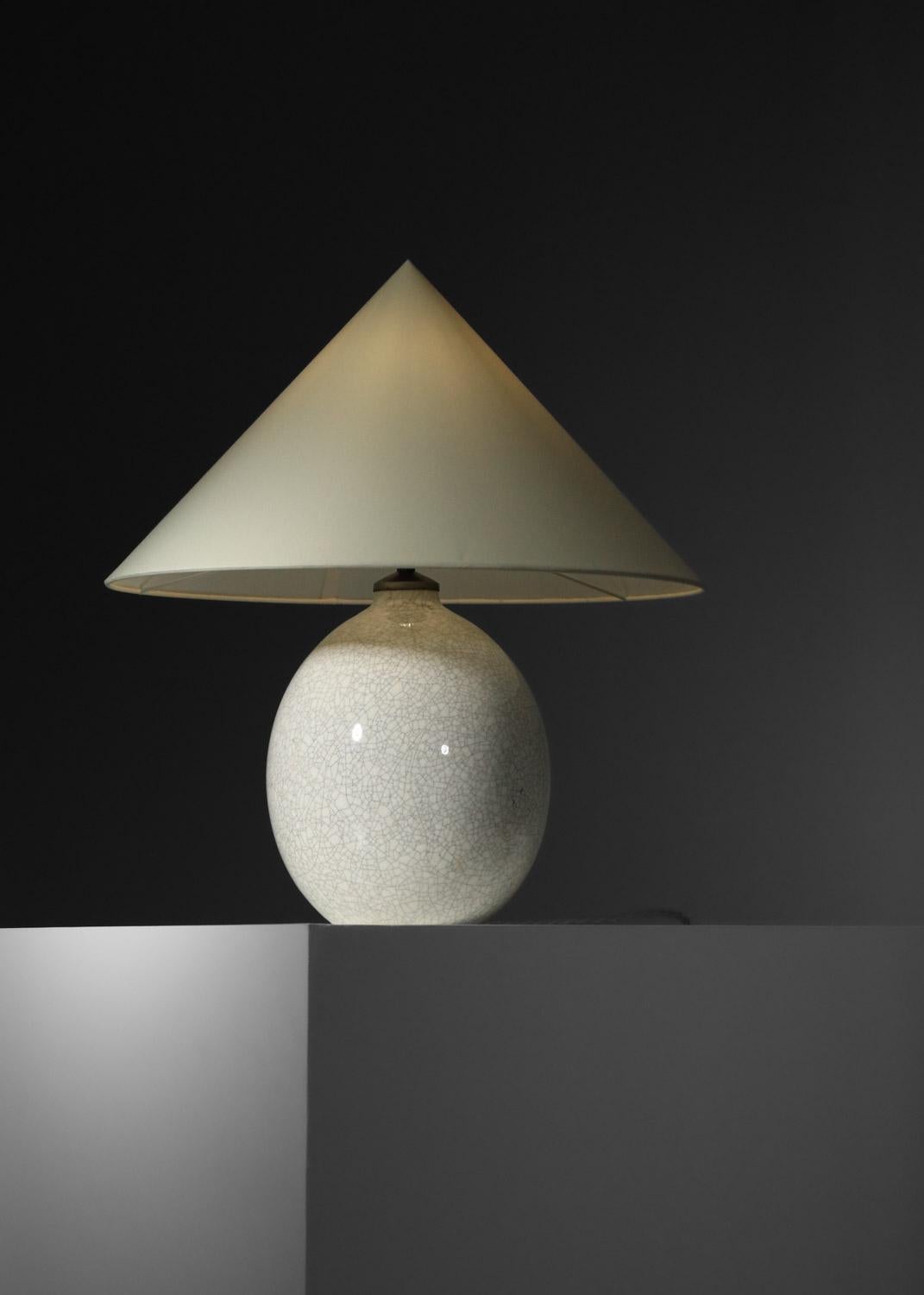 Ceramic Boch La Louvière table lamp in crackled ceramics from the 40's For Sale