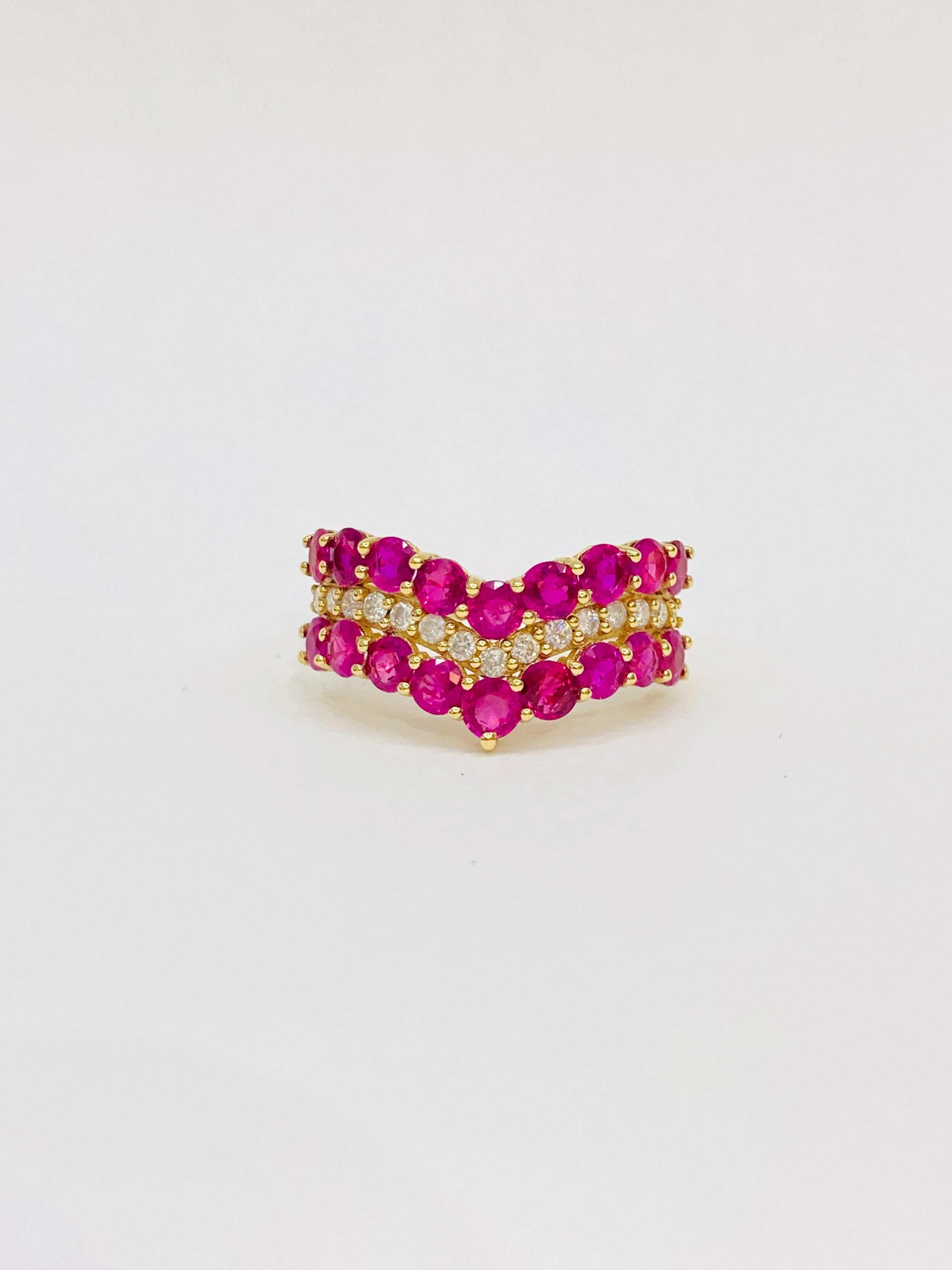 Brilliant Cut  Bochic 2 Color “Retro Vintage” Ruby & Diamond  & 18K Gold Cluster Ring. For Sale