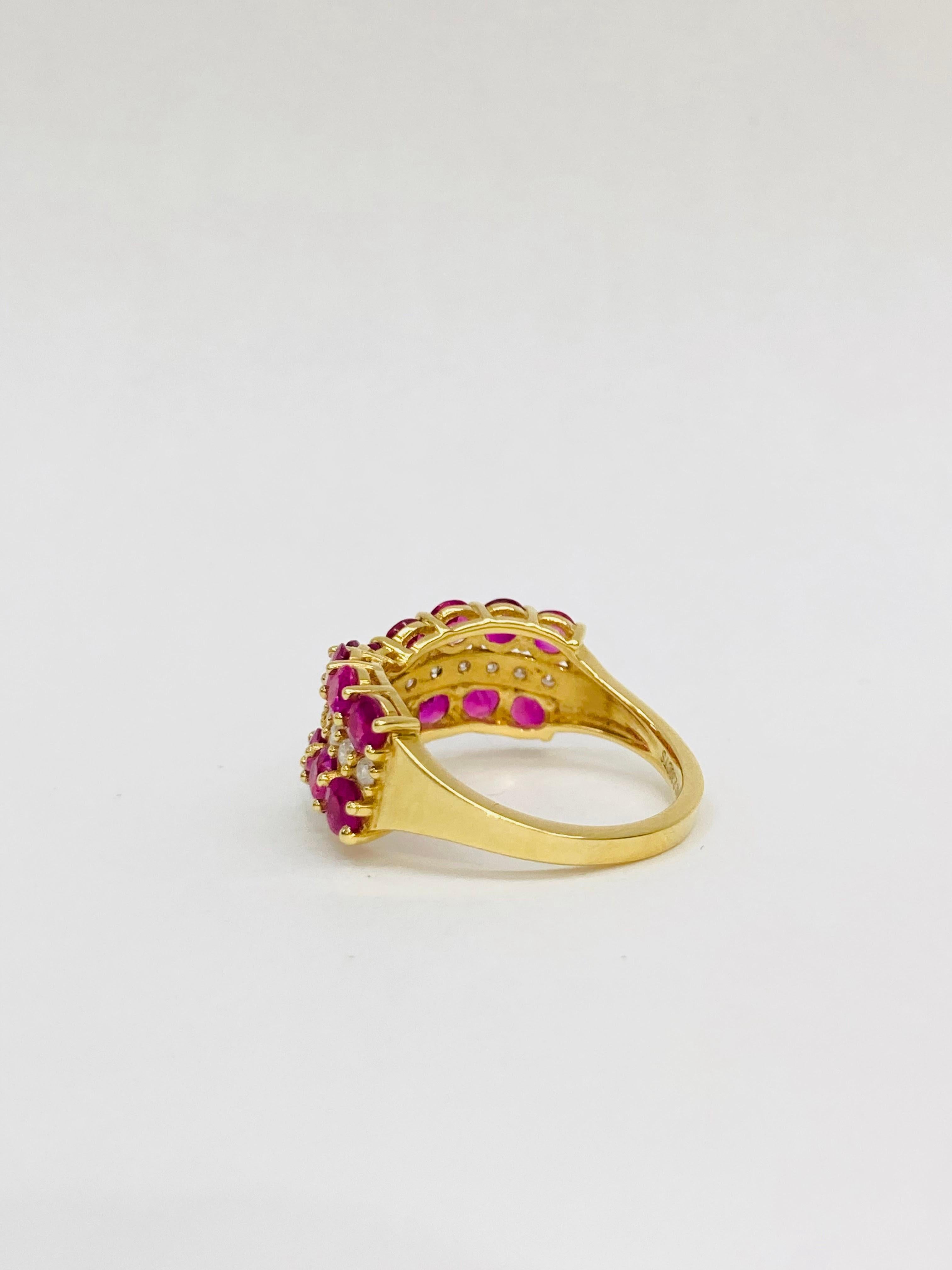  Bochic 2 Color “Retro Vintage” Ruby & Diamond  & 18K Gold Cluster Ring. For Sale 1