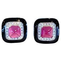 Bochic Art Deco Ruby & White Topaz Earrings Set in 22k Gold & Silver