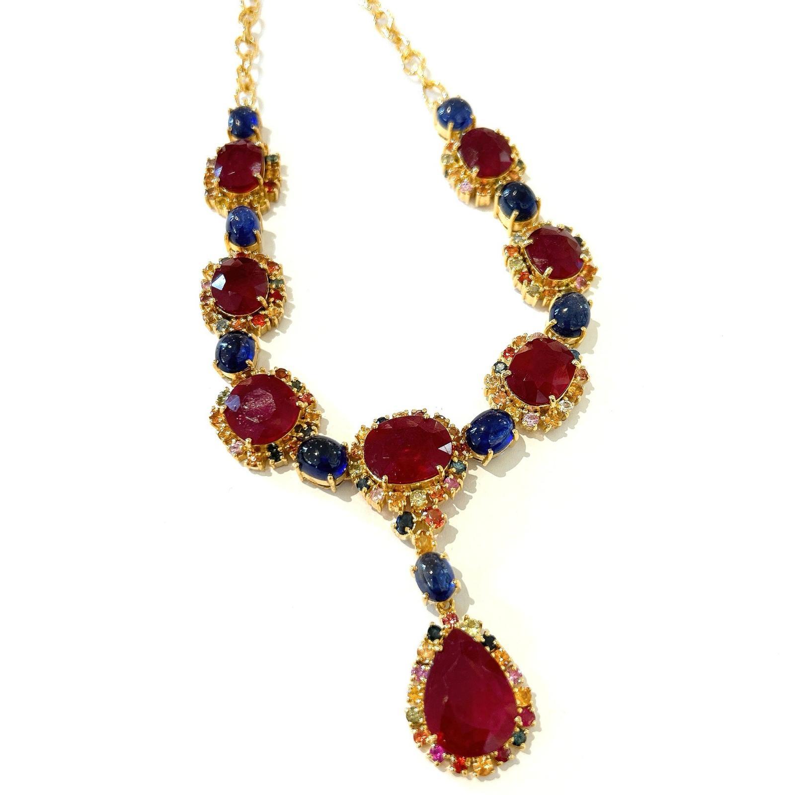 Women's Bochic “Baroque” Ruby, Blue Sapphire & Multi Sapphire In 18K Gold and silver  For Sale